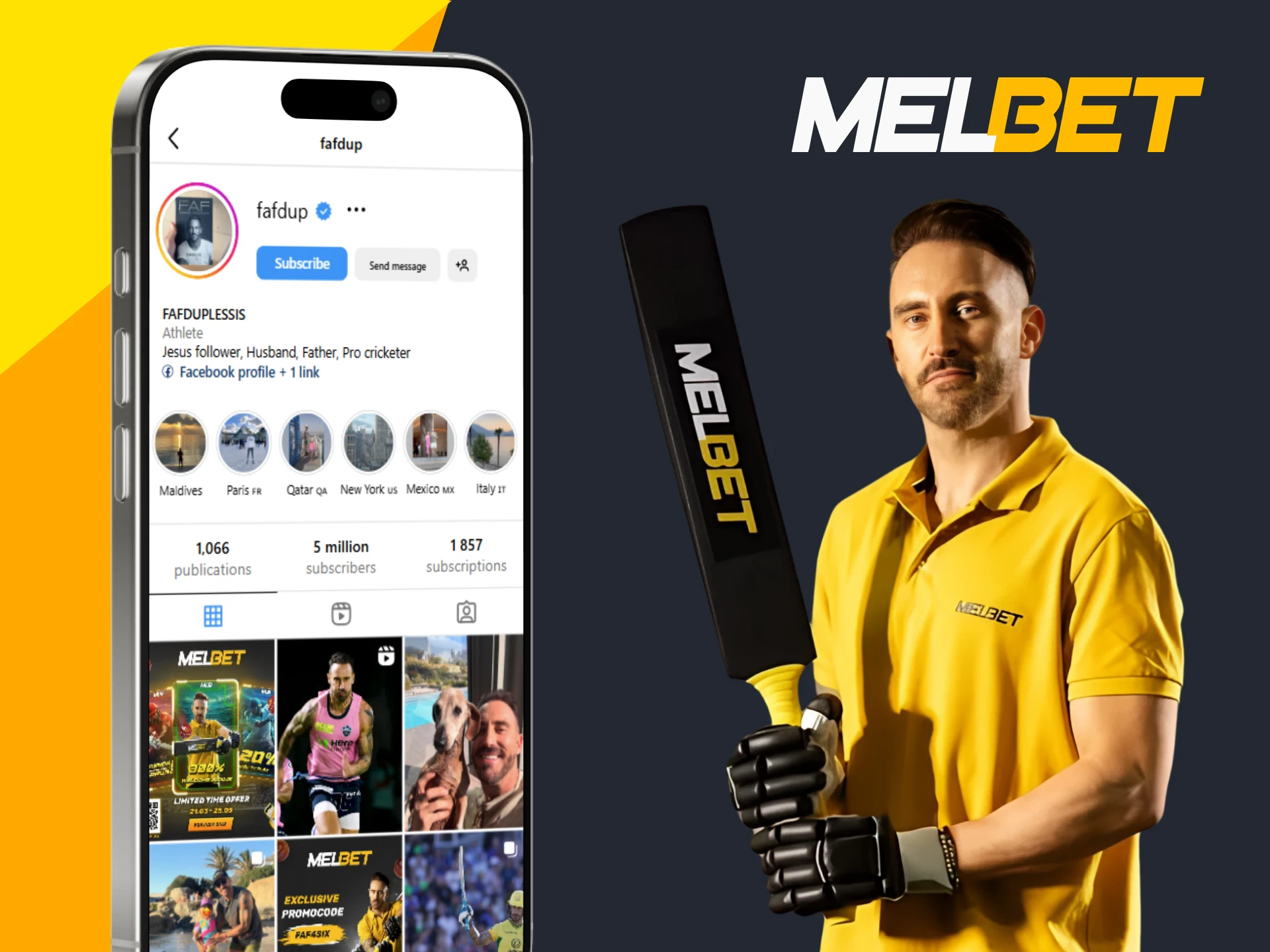 Find all of Faf du Plessis’s social media profiles right here via Melbet.