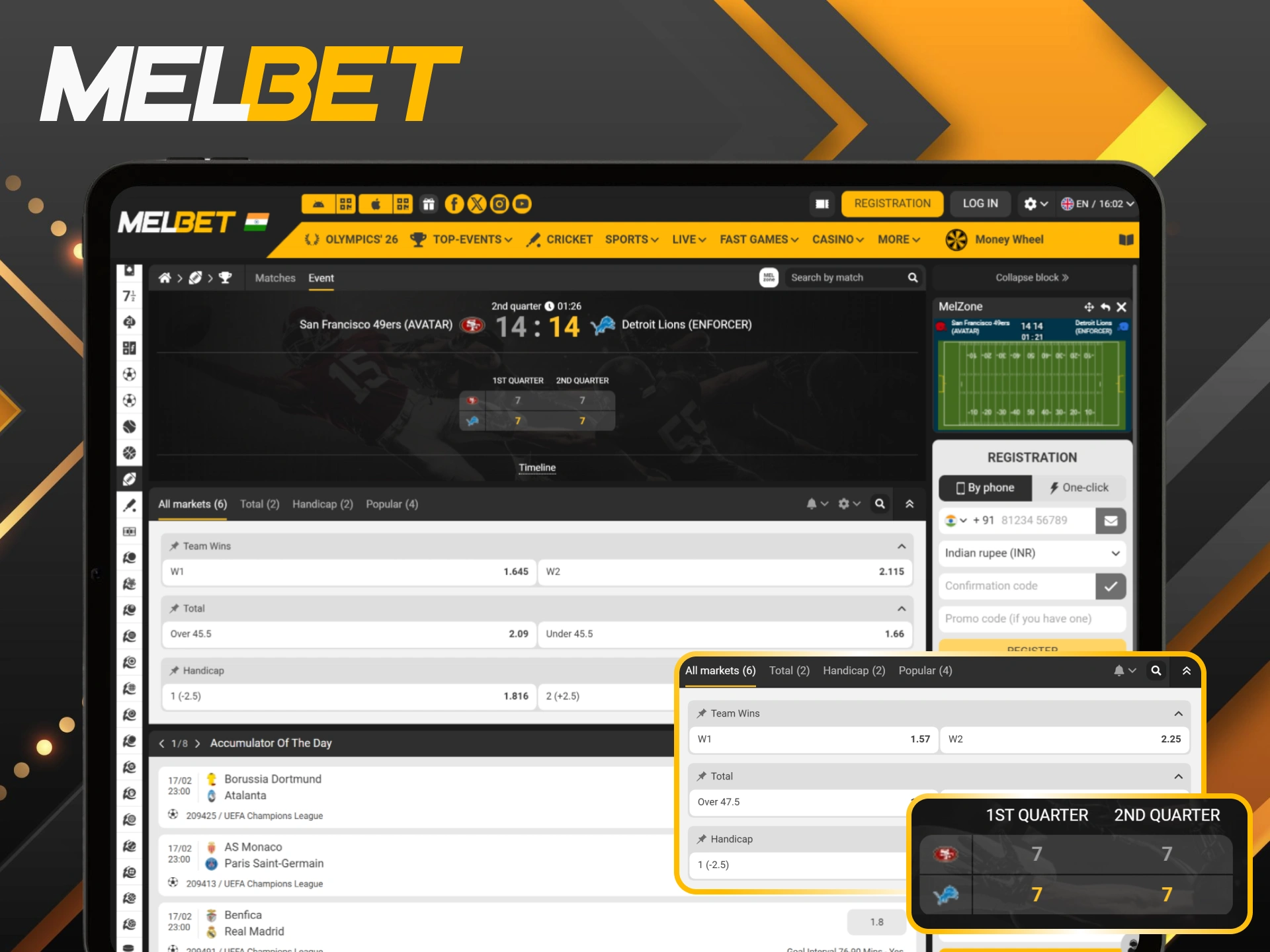Experience the thrill of every play and yard gained with Melbet's live American football markets.