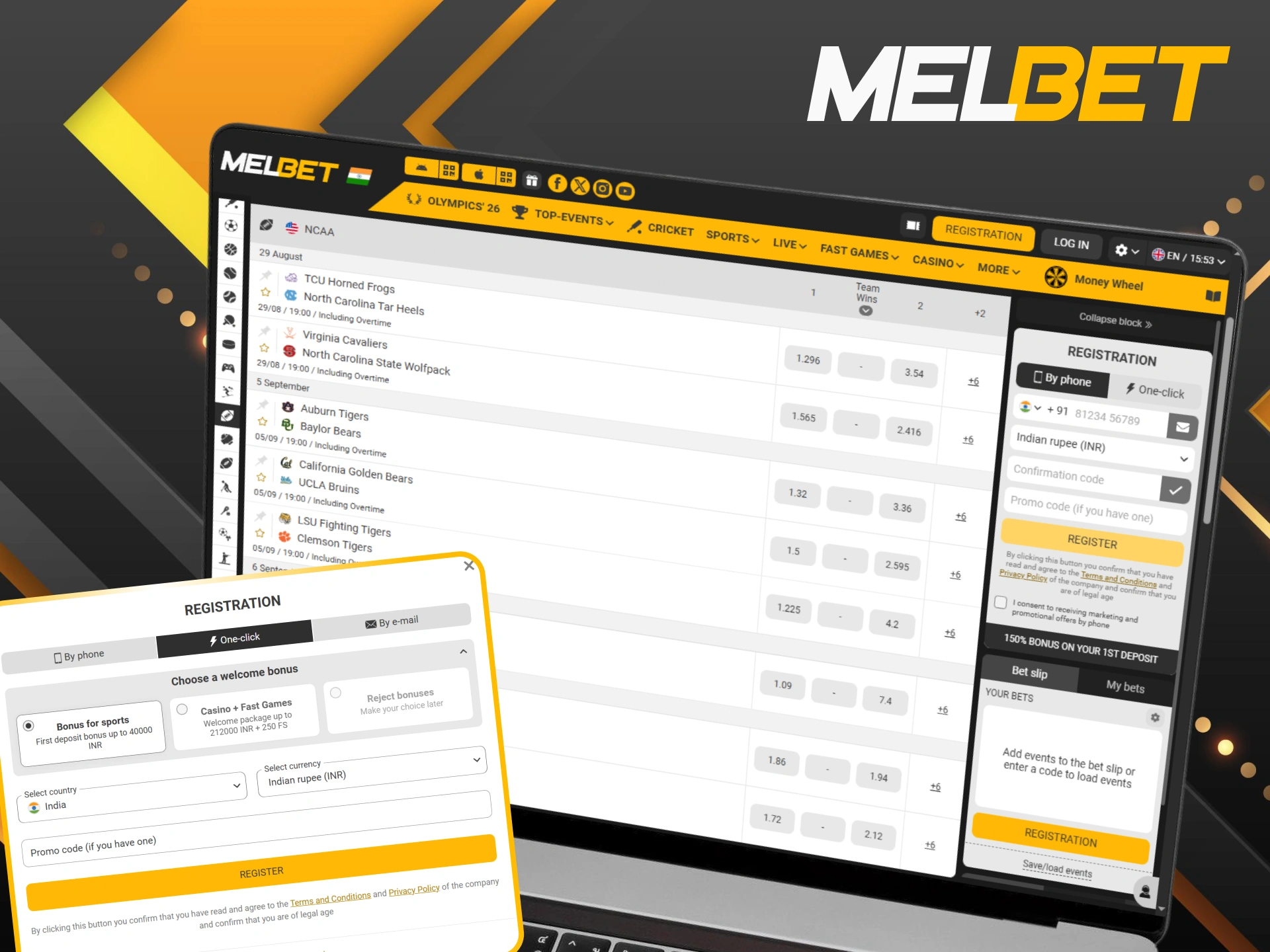 Sign up today to start betting on American football with Melbet.