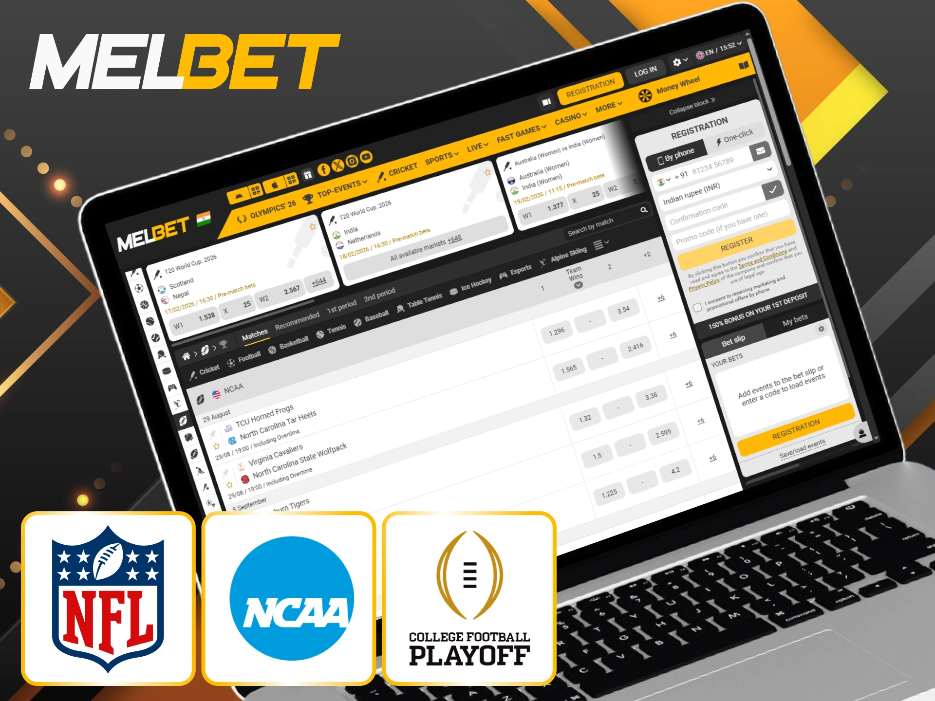 Compare and analyze the latest odds for major American football tournaments on Melbet.