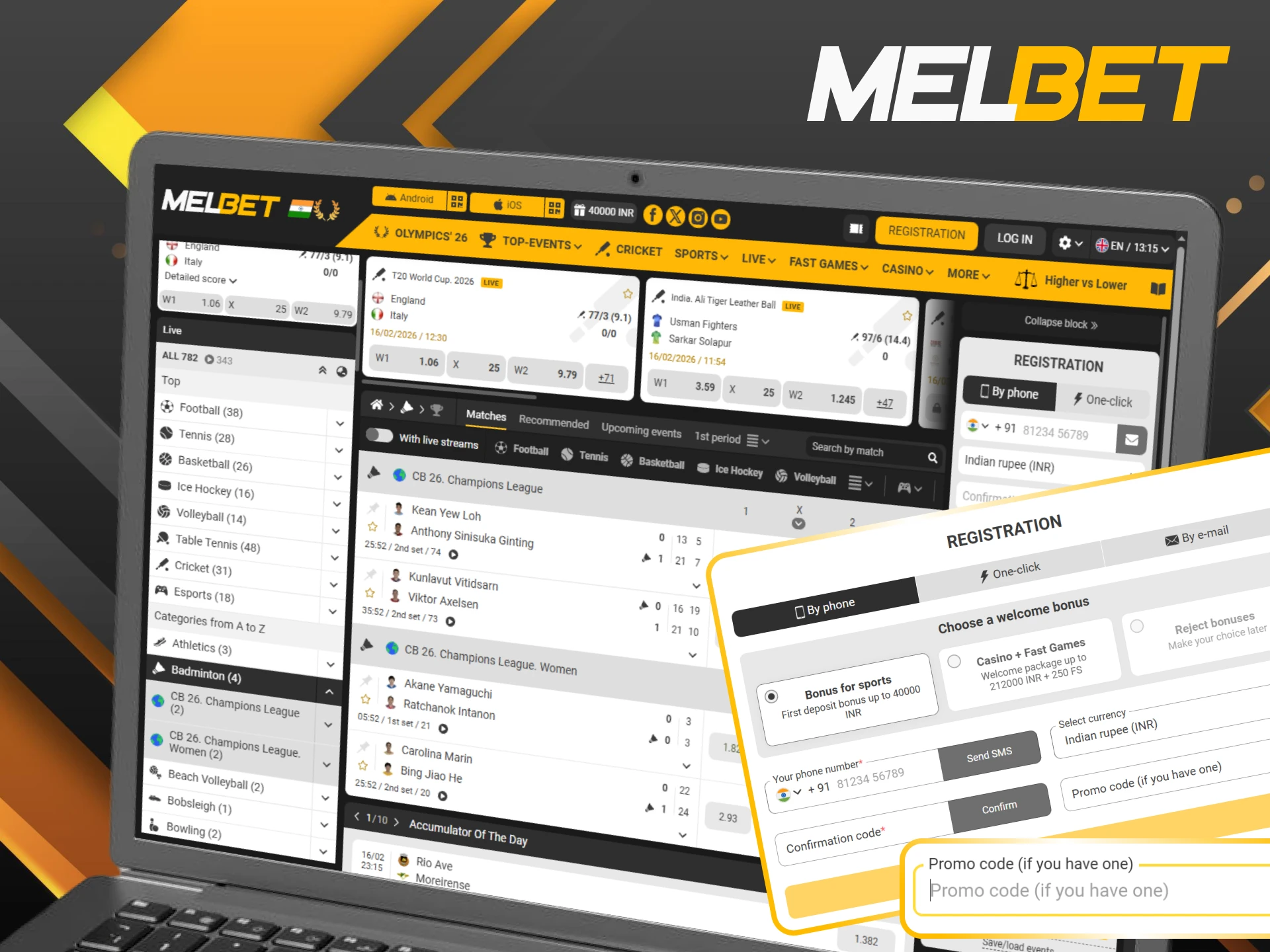 Enter the current promo code to claim your exclusive badminton betting advantages at Melbet.