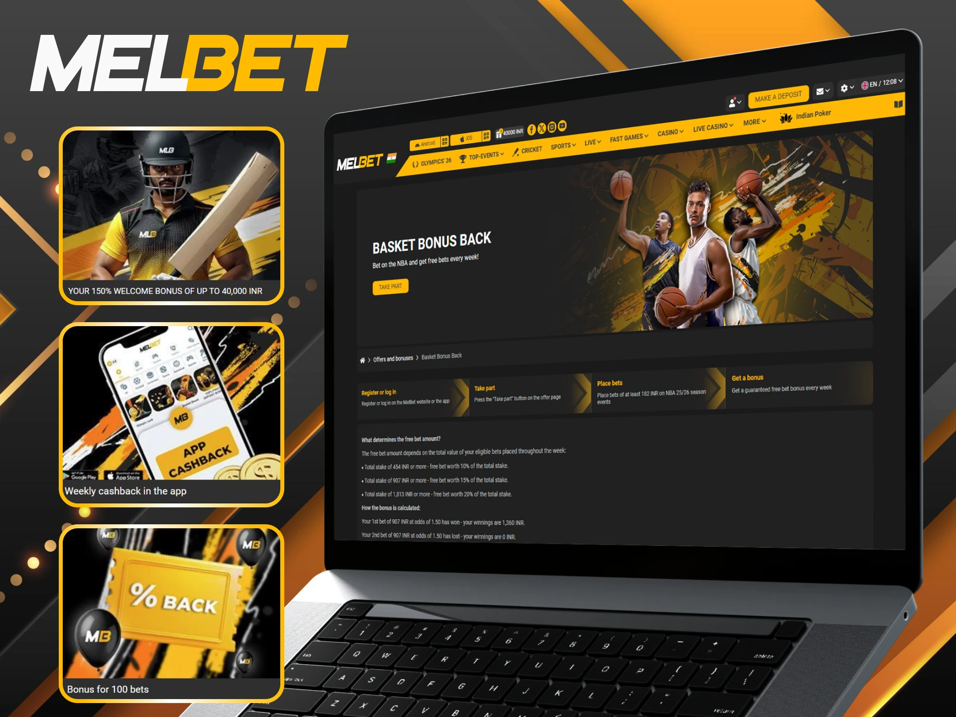Claim your NBA basketball bonuses today and give your Melbet balance a boost.