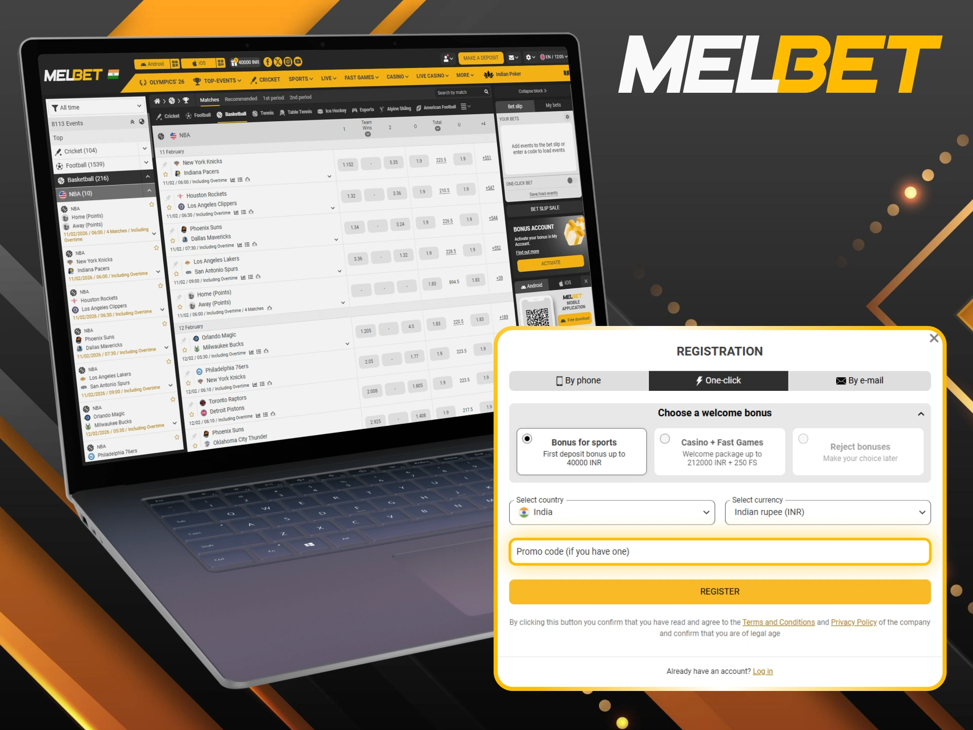 Use the promo code now to claim your exclusive rewards for NBA betting at Melbet.
