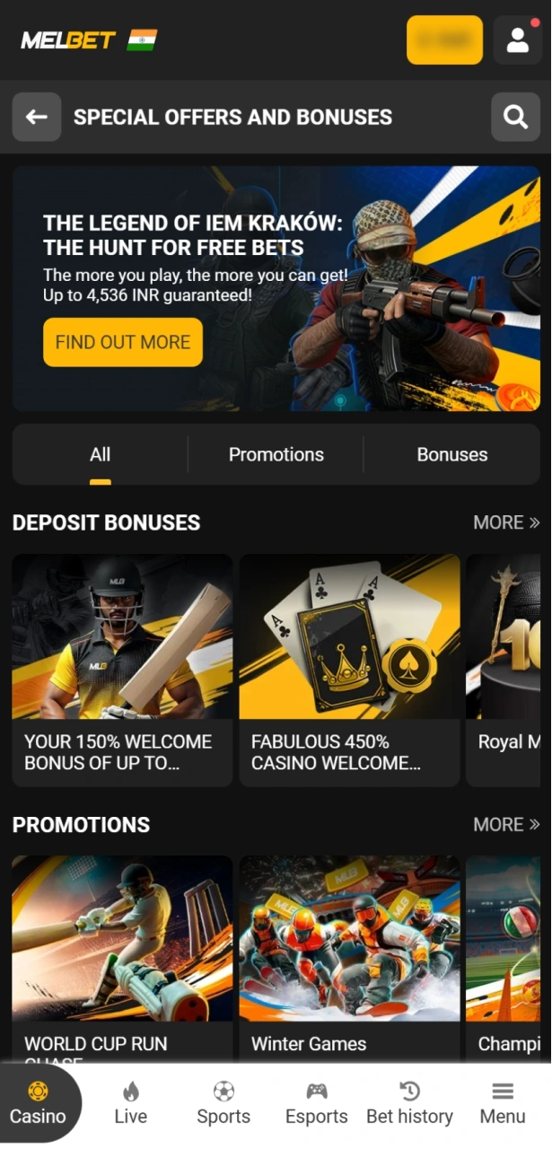 Visit the Melbet promotions page and choose between the sports, casino, or other tailored offers.