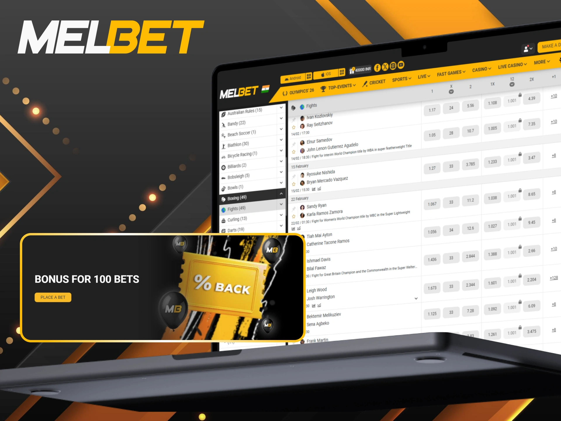 Get a loyalty bonus after placing 100 boxing bets at Melbet.