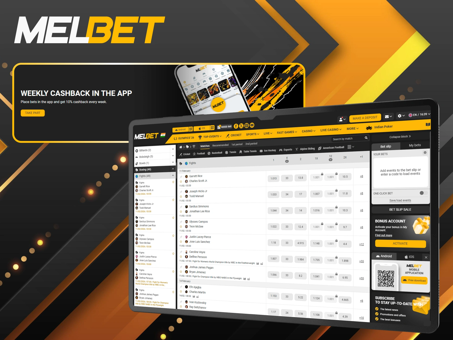 Get rewarded for your activity with weekly app cashback for boxing betting.