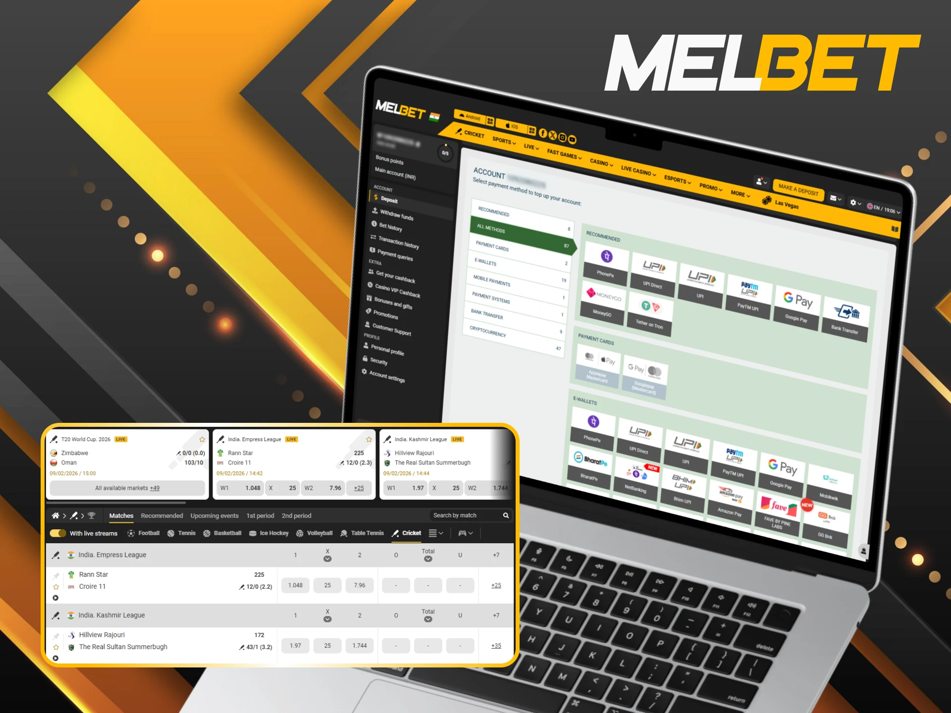 Keep your funds safe by using the secure payment options provided for your Melbet cricket account.