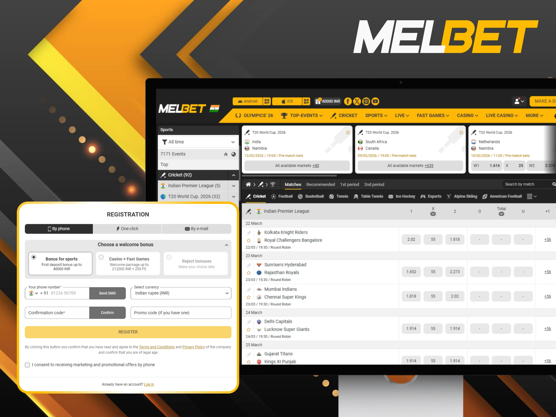 Finish your registration today to unlock all the cricket betting features at Melbet.