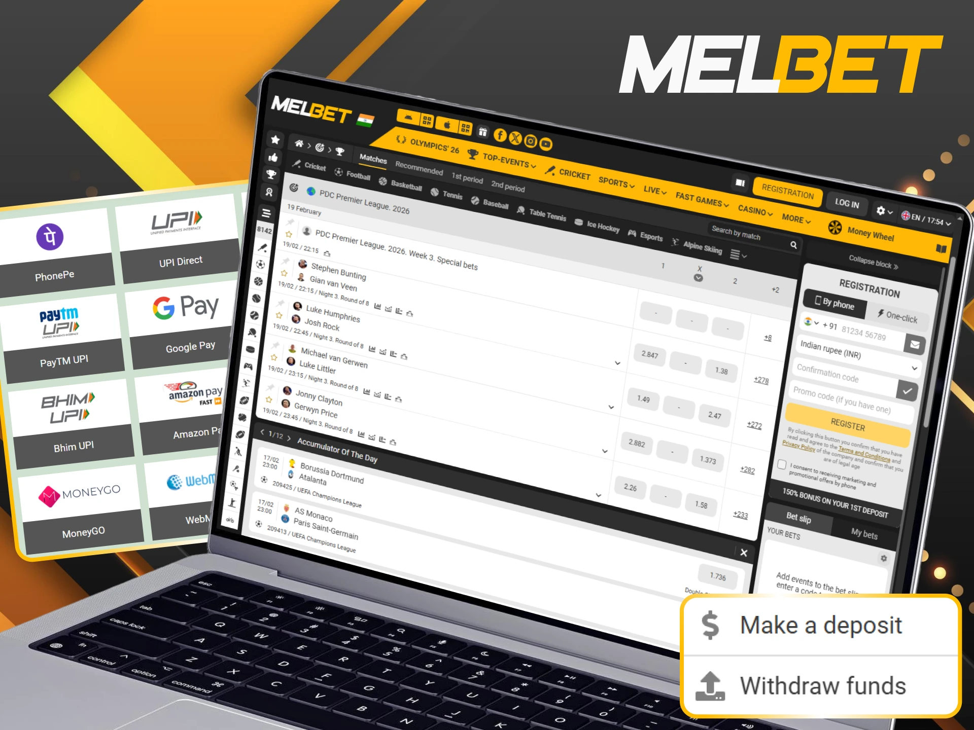 Fund your Melbet darts account using convenient Indian payment gateways.