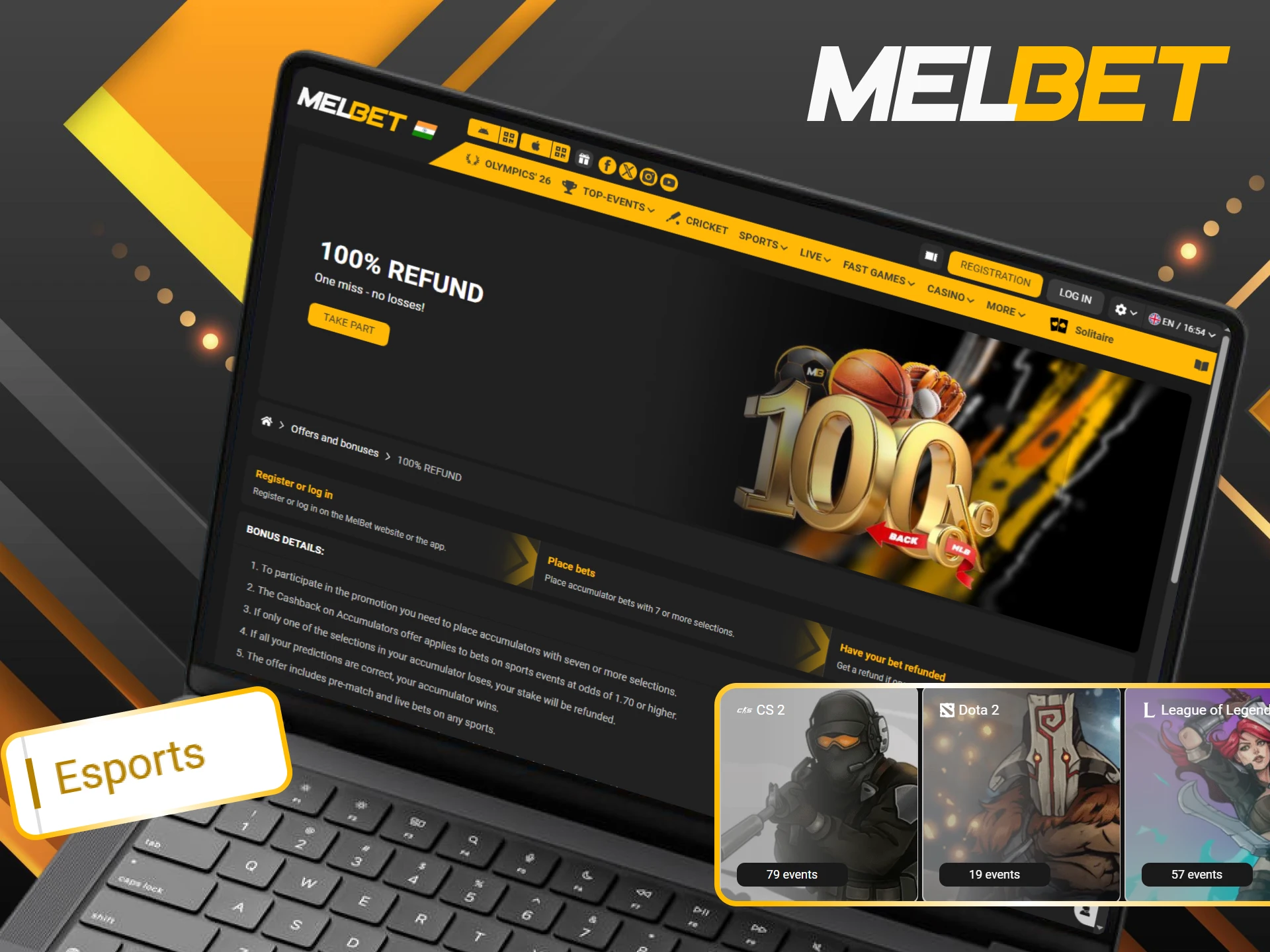 Get rewarded after placing 100 bets in the Melbet eSports section.