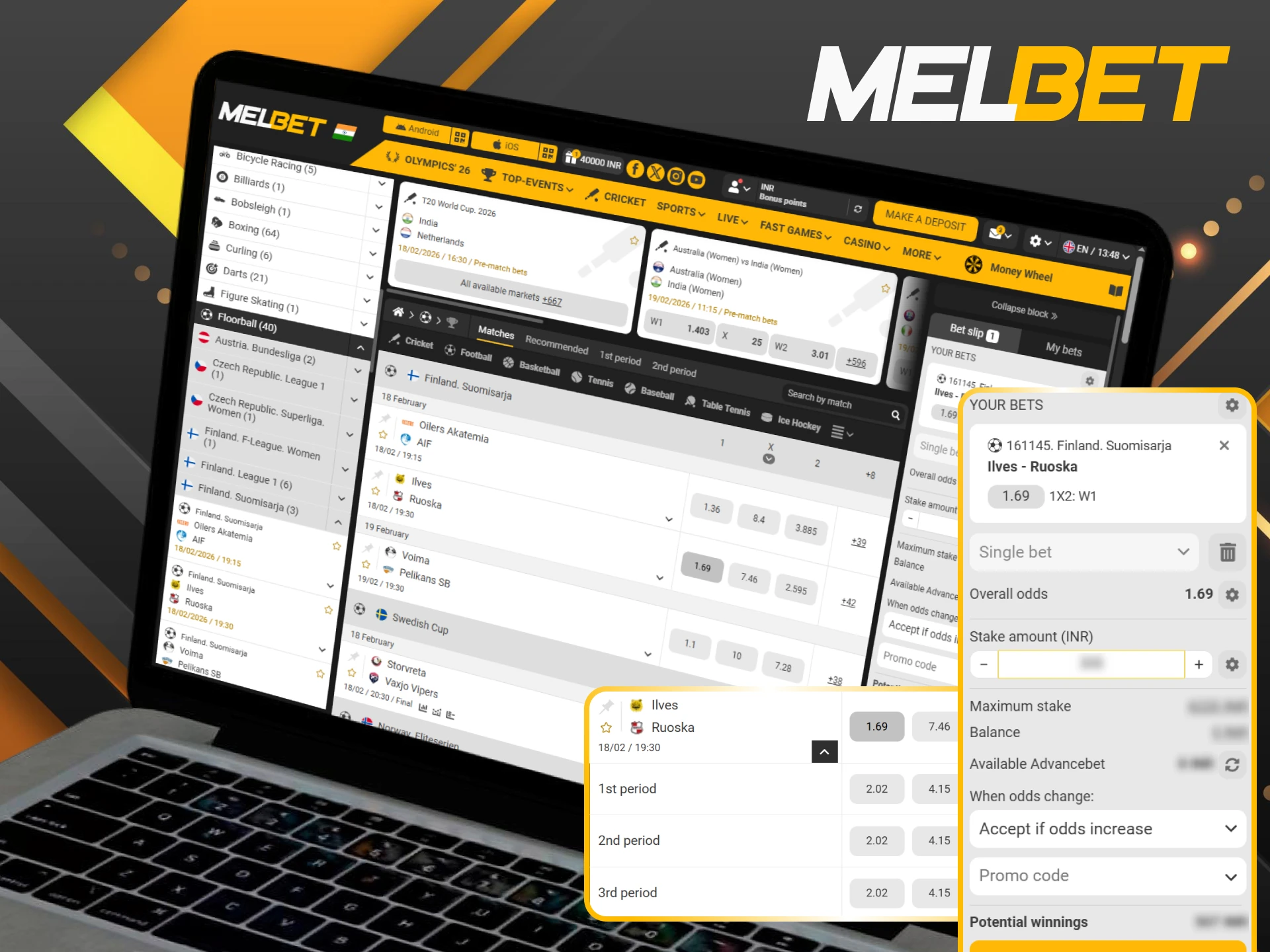 A step-by-step guide on how to wager on floorball matches at Melbet India.