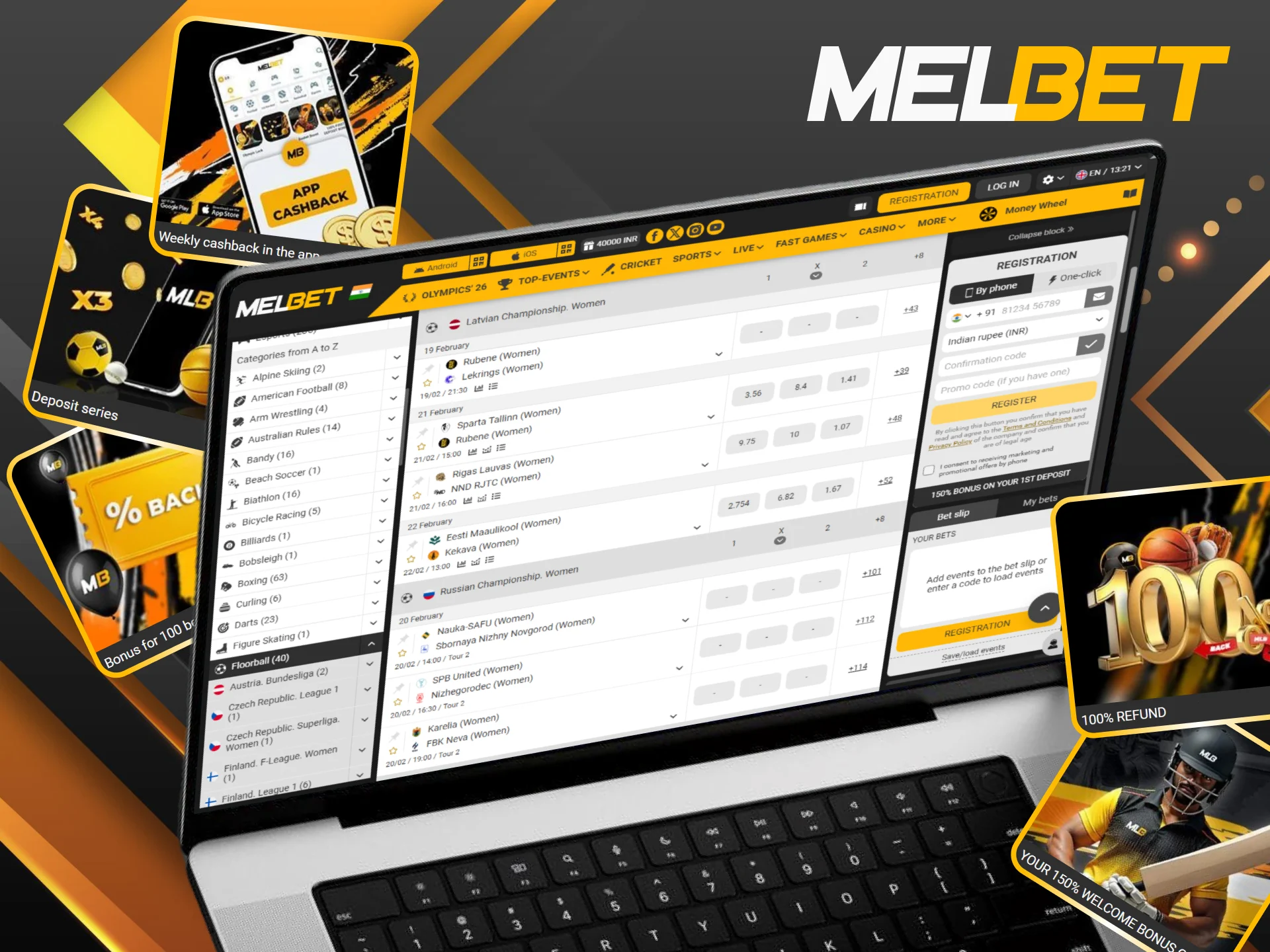 Claim your Melbet bonuses and start betting on your favorite floorball leagues.