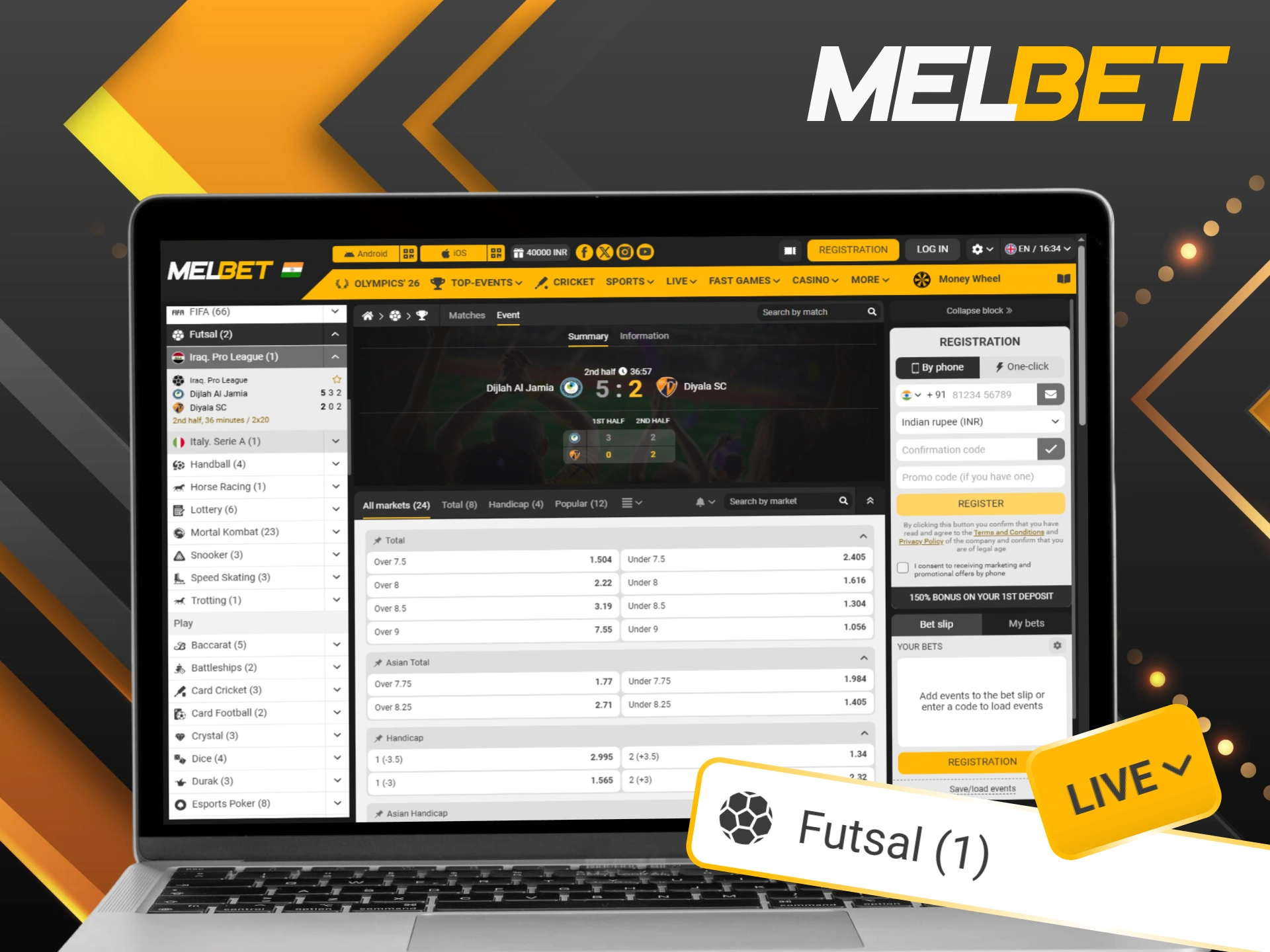 Stay ahead of the game and react to every twist and turn with Melbet's live futsal betting.