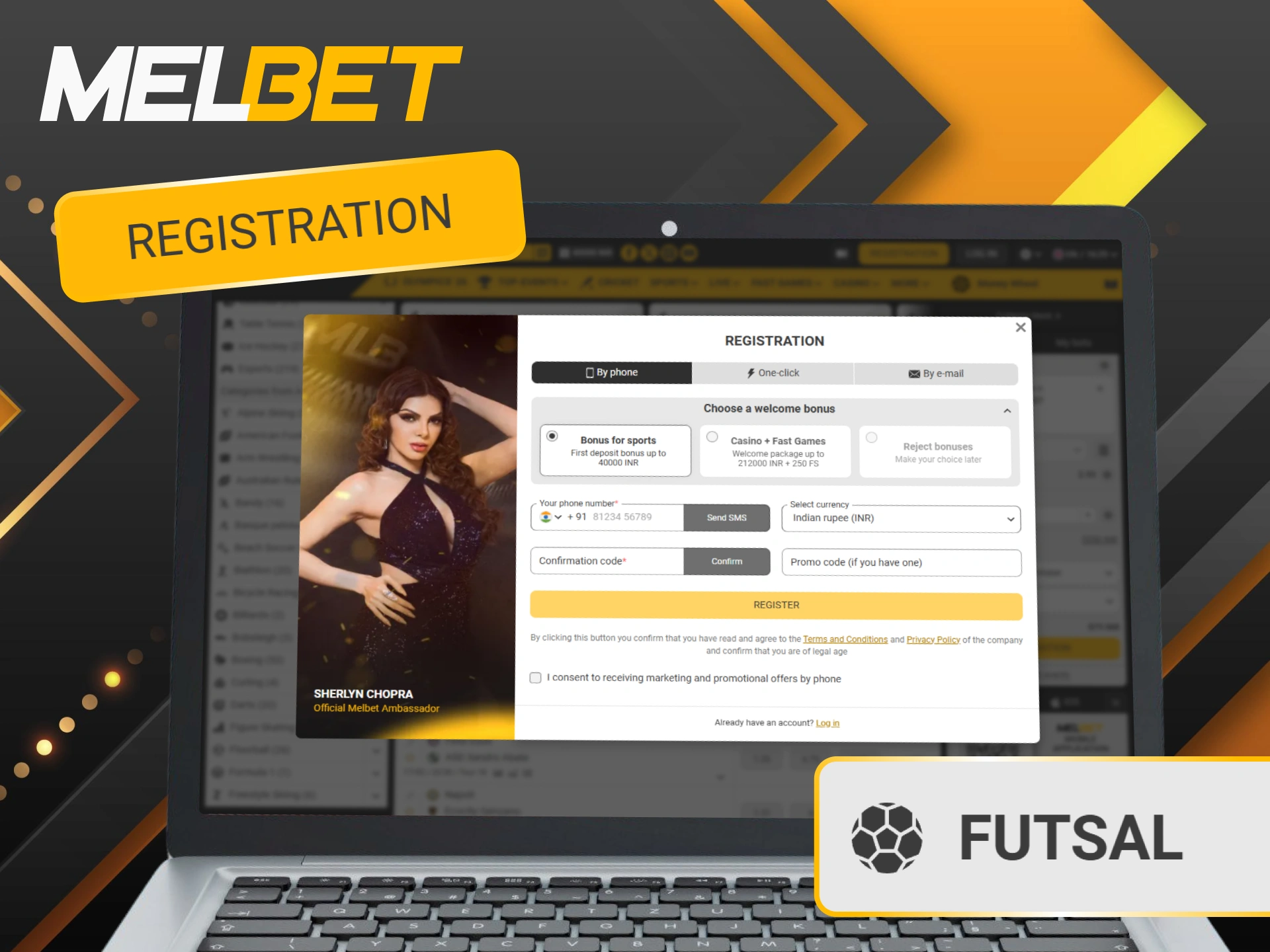 Create your account now to start betting on futsal with Melbet.
