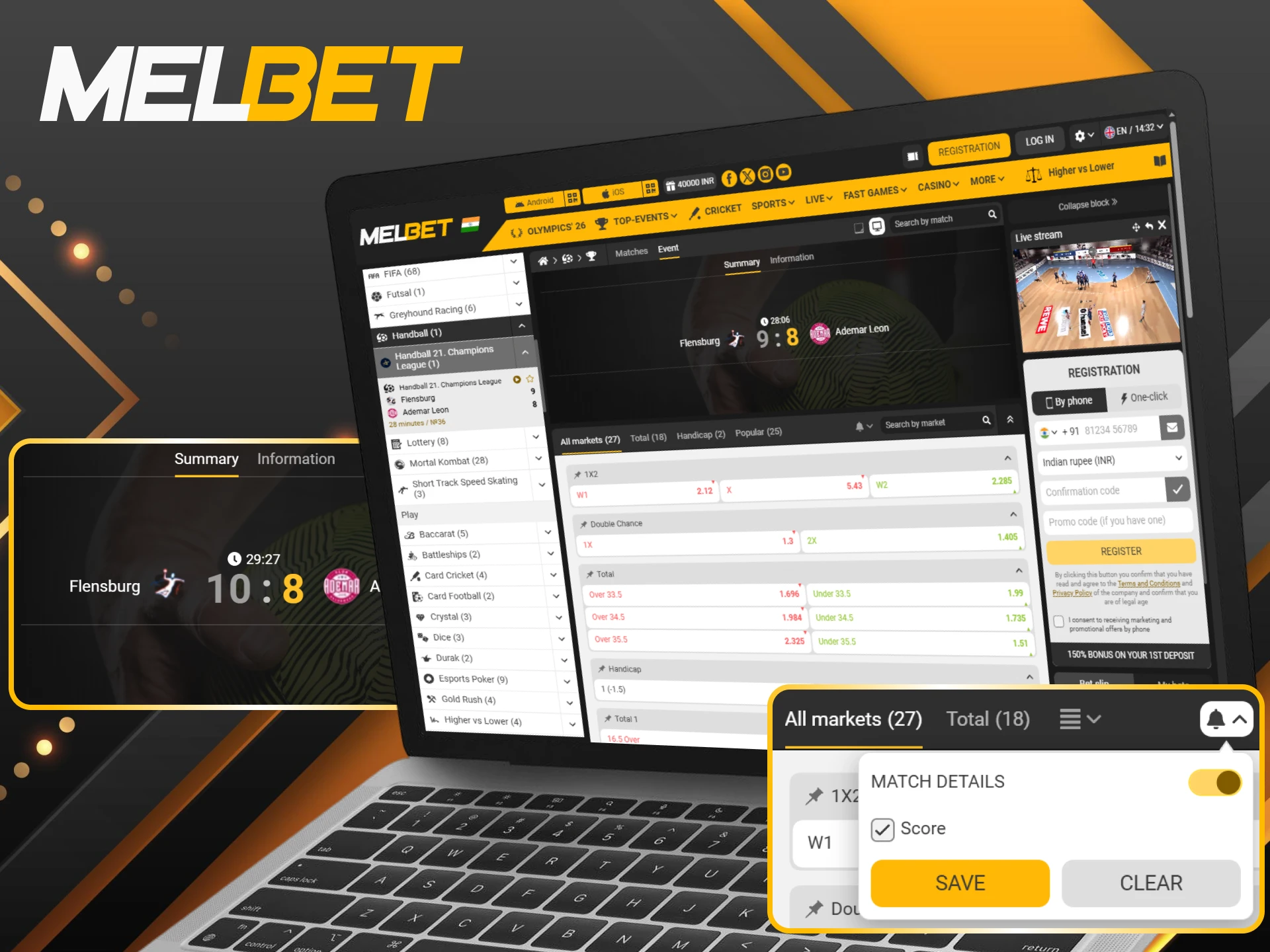 Feel the rush of the game and place your bets in real-time with Melbet live handball markets.
