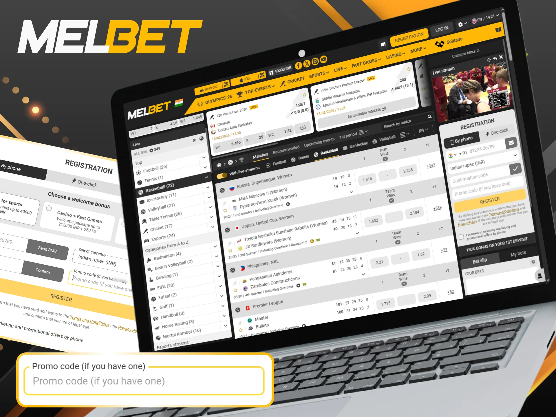 Use the promo code to unlock your exclusive Melbet live betting bonuses.