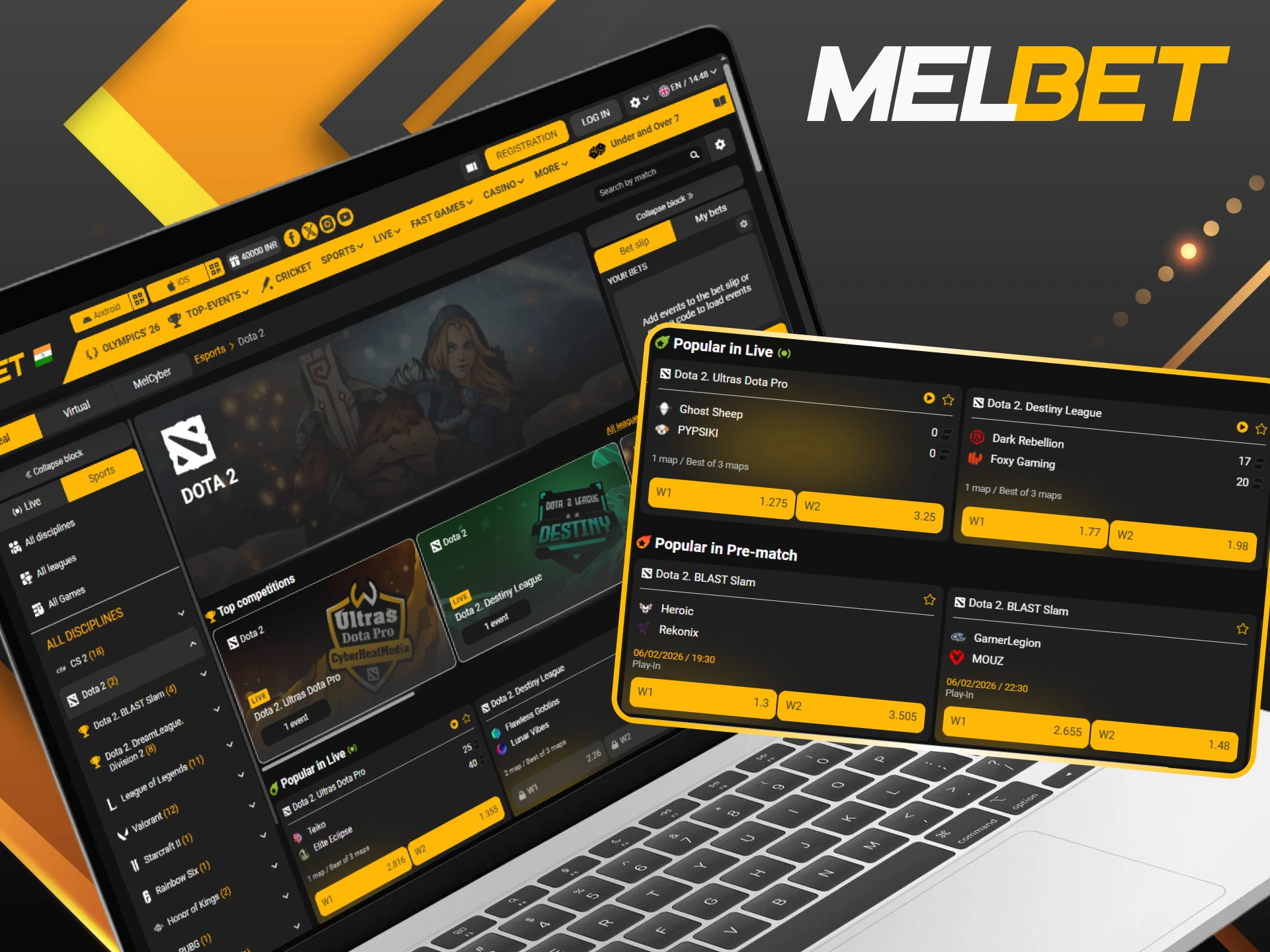 Support your favorite Dota 2 squad and join the betting community at Melbet.