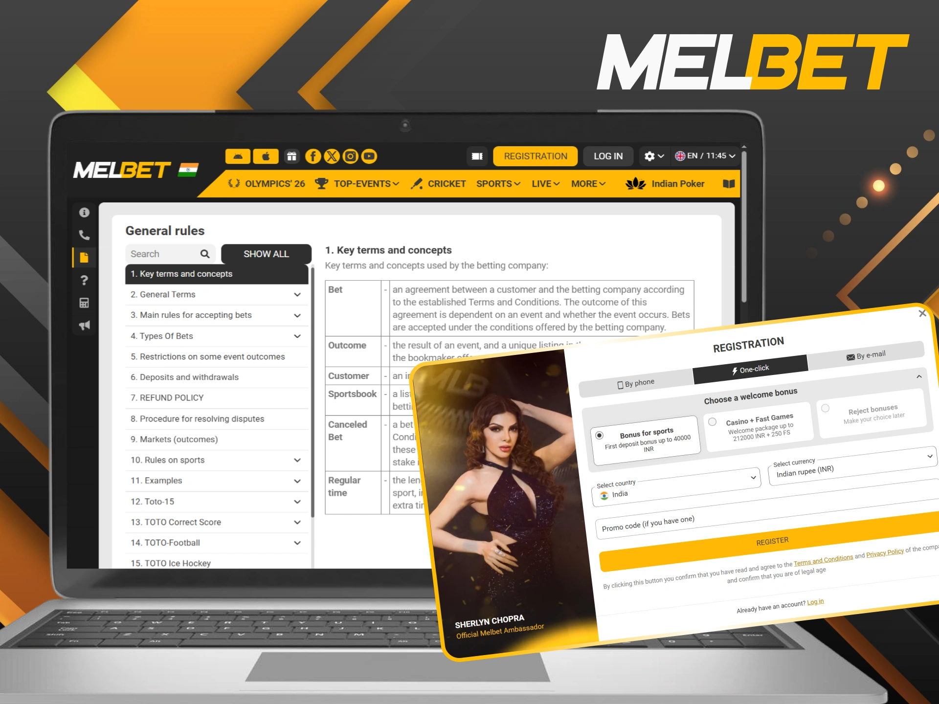 Make sure you're familiar with the legal terms of registration before you start your Melbet journey.