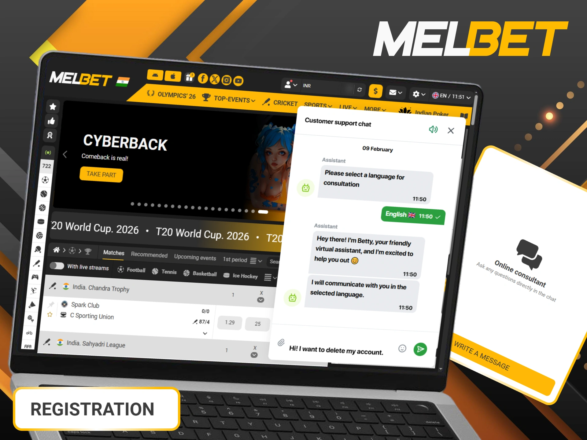 Learn how to manage your profile settings or permanently delete your Melbet account.