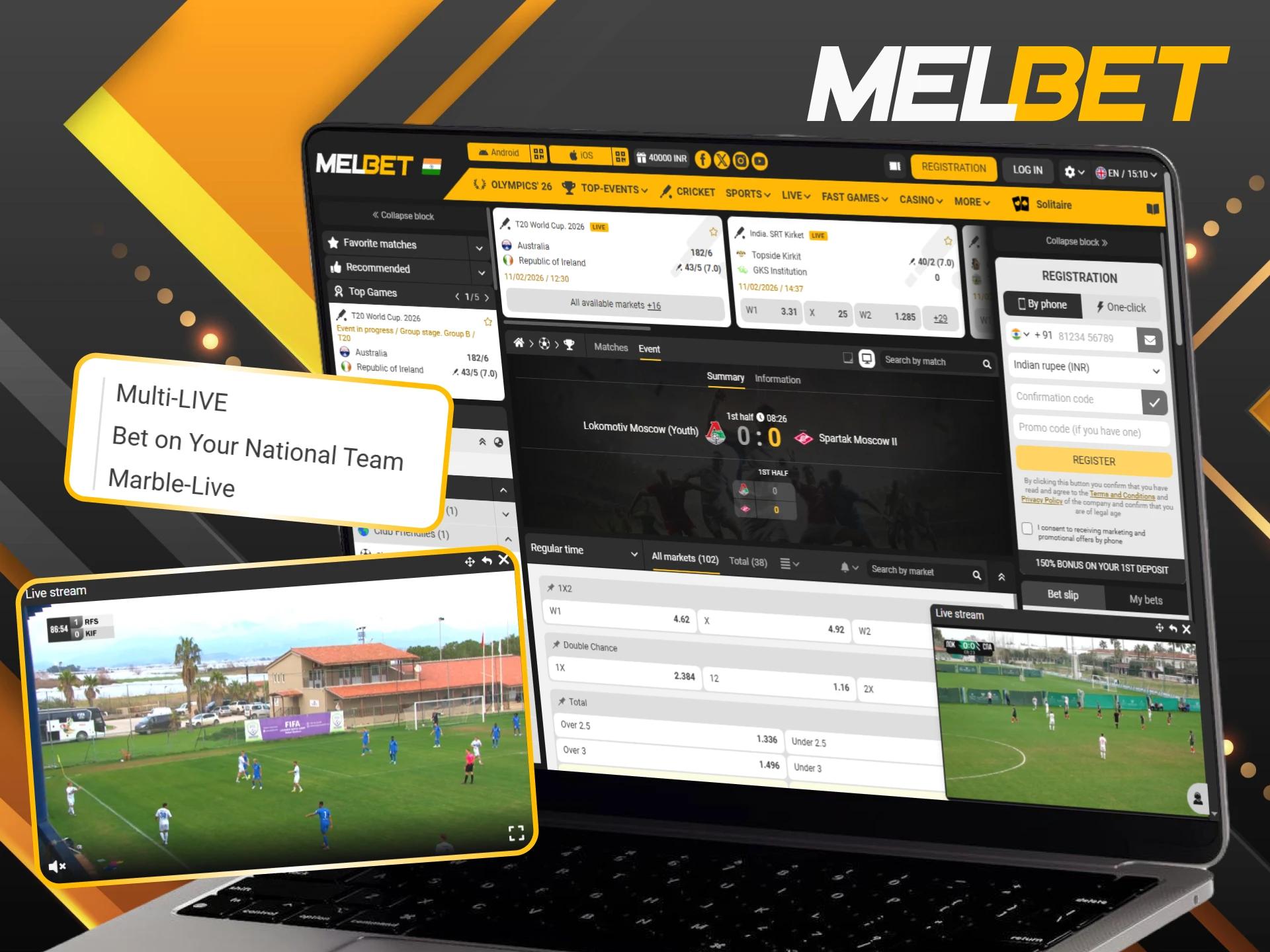 Take advantage of the dynamic nature of live betting for all sports at Melbet.