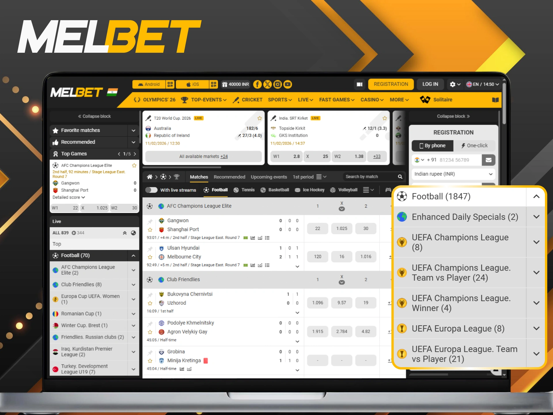 Maximize your winnings by placing strategic bets on football matches at Melbet India.