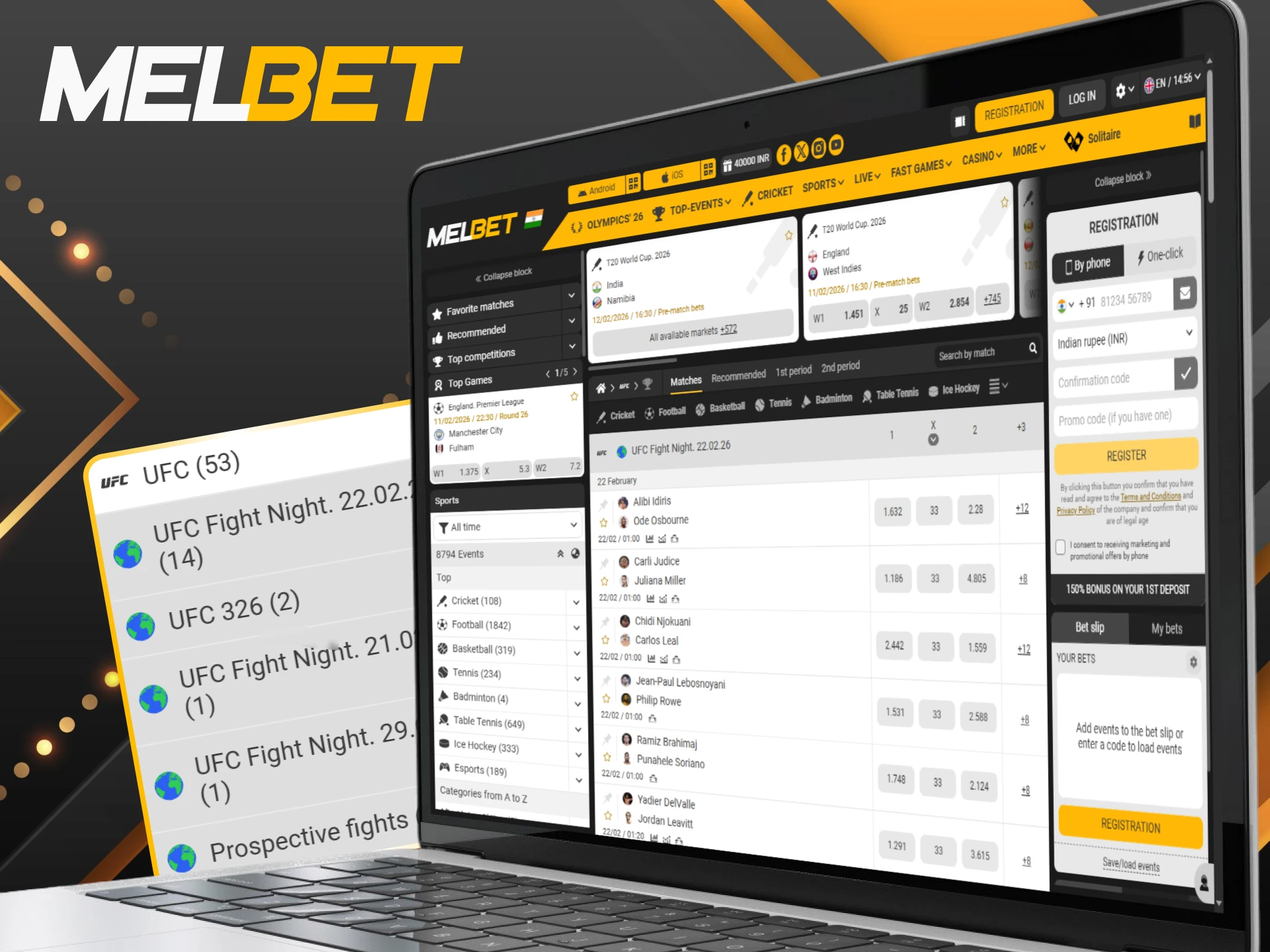 Feel the adrenaline of UFC fighting by placing your bets at Melbet.