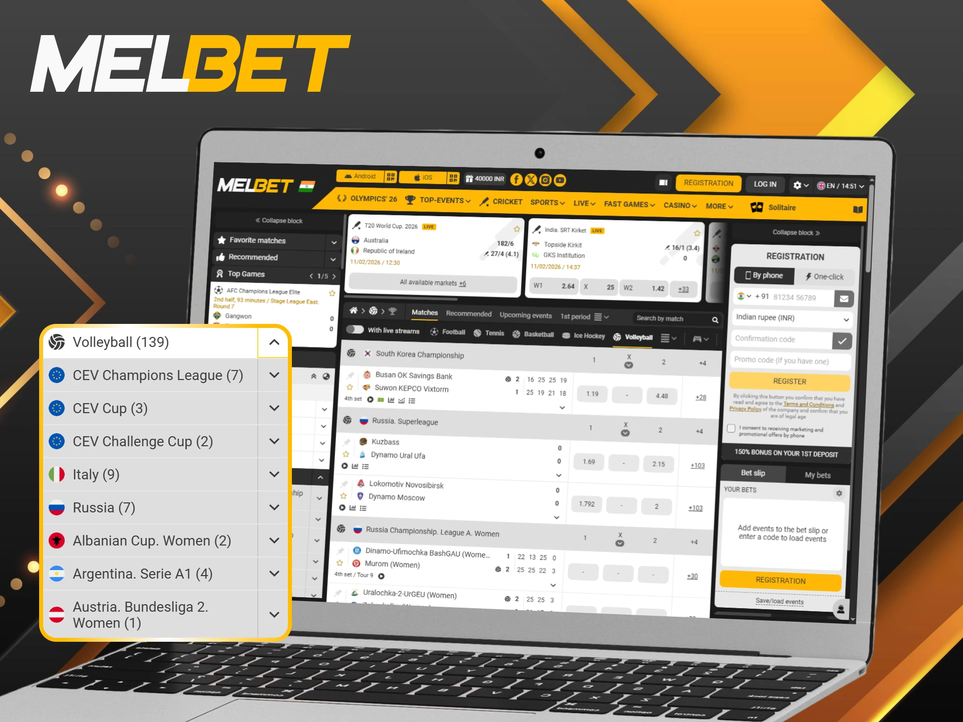 Check out the wide array of volleyball betting options available on Melbet.