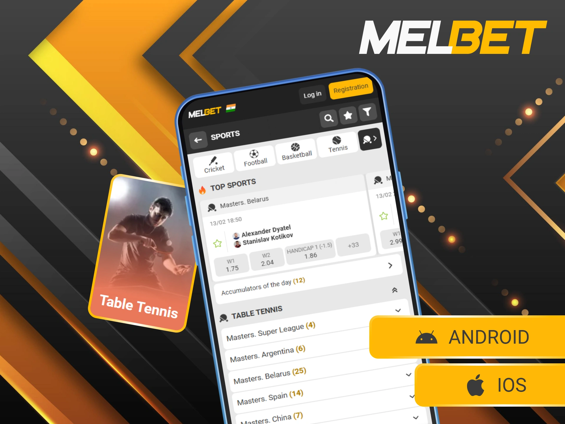 Experience the convenience of mobile wagering on table tennis with the Melbet app.