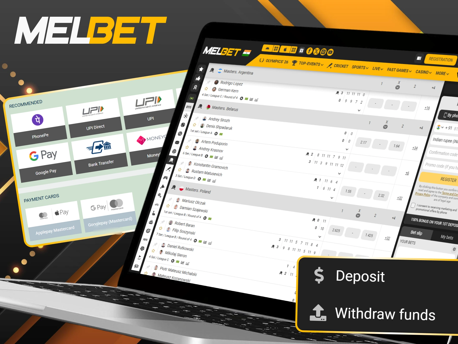 Manage your funds quickly and securely with Melbet's diverse payment options.