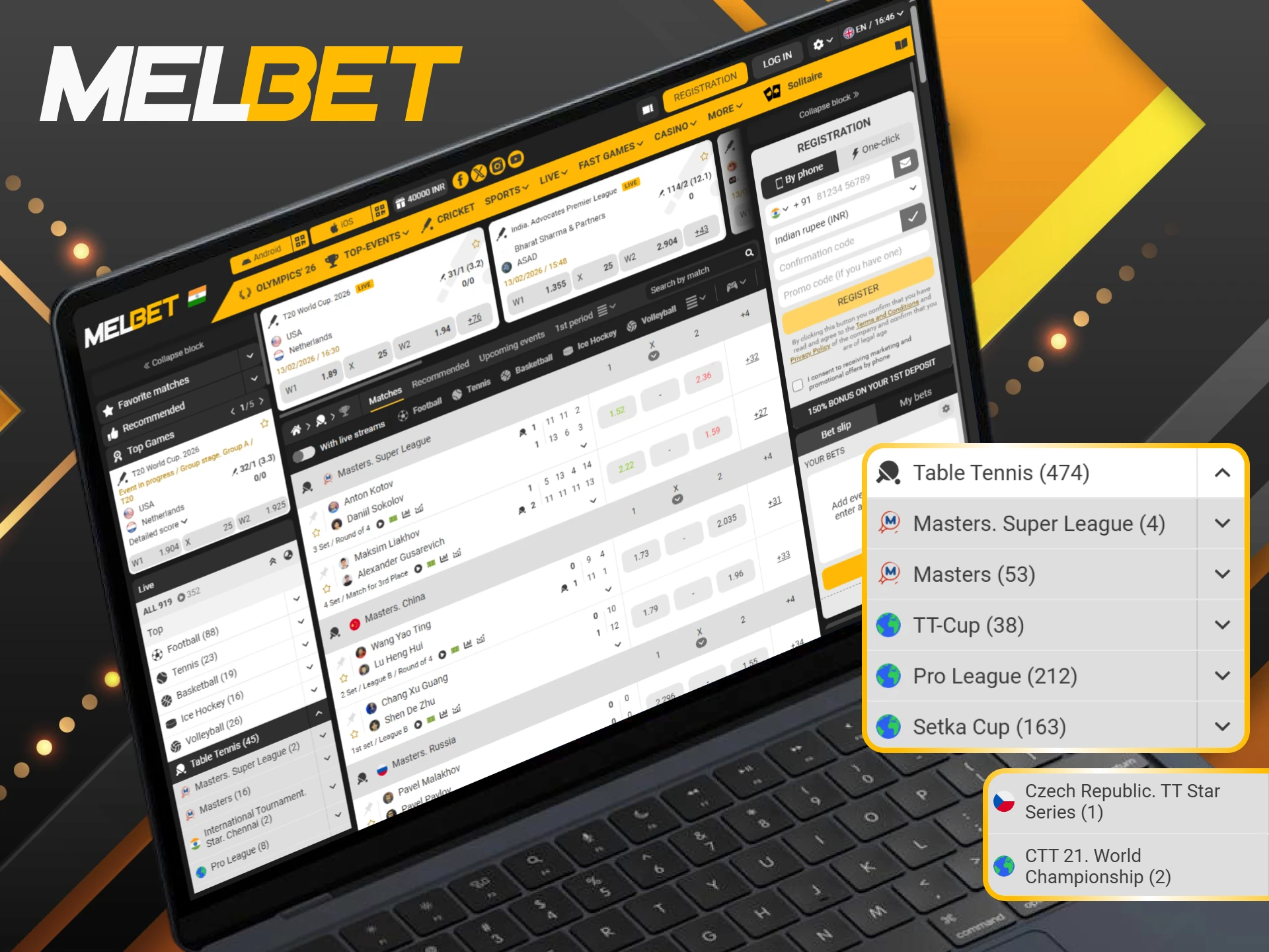 Back your favorite table tennis stars in the biggest tournaments via Melbet.