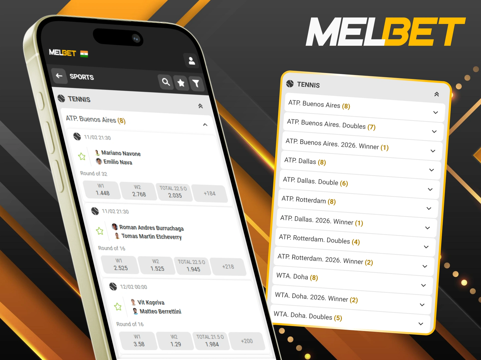 Download the app and start your tennis betting journey with Melbet today.