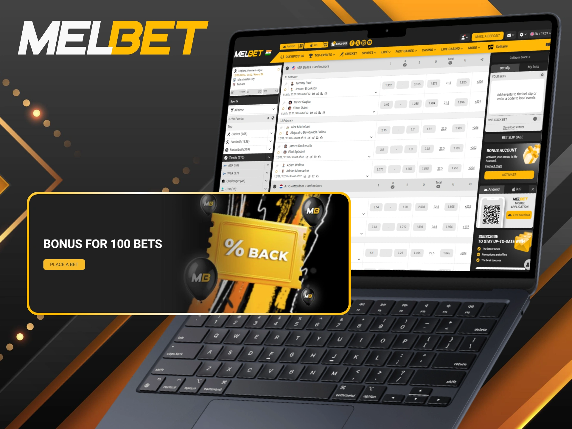 Reach the 100-bet milestone and earn a special tennis bonus at Melbet.