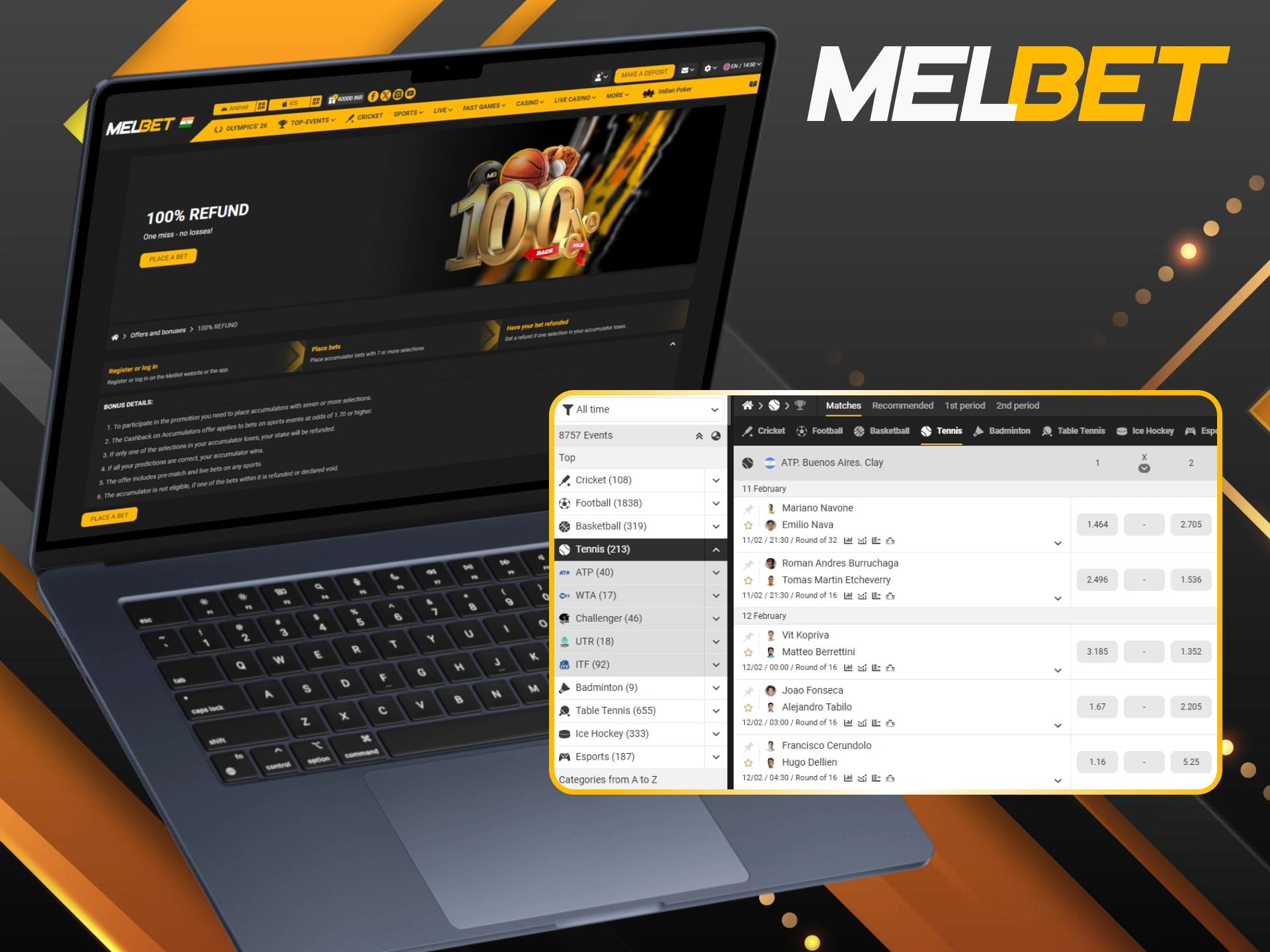 Protect your stakes with a 100% refund on qualifying tennis accumulators.