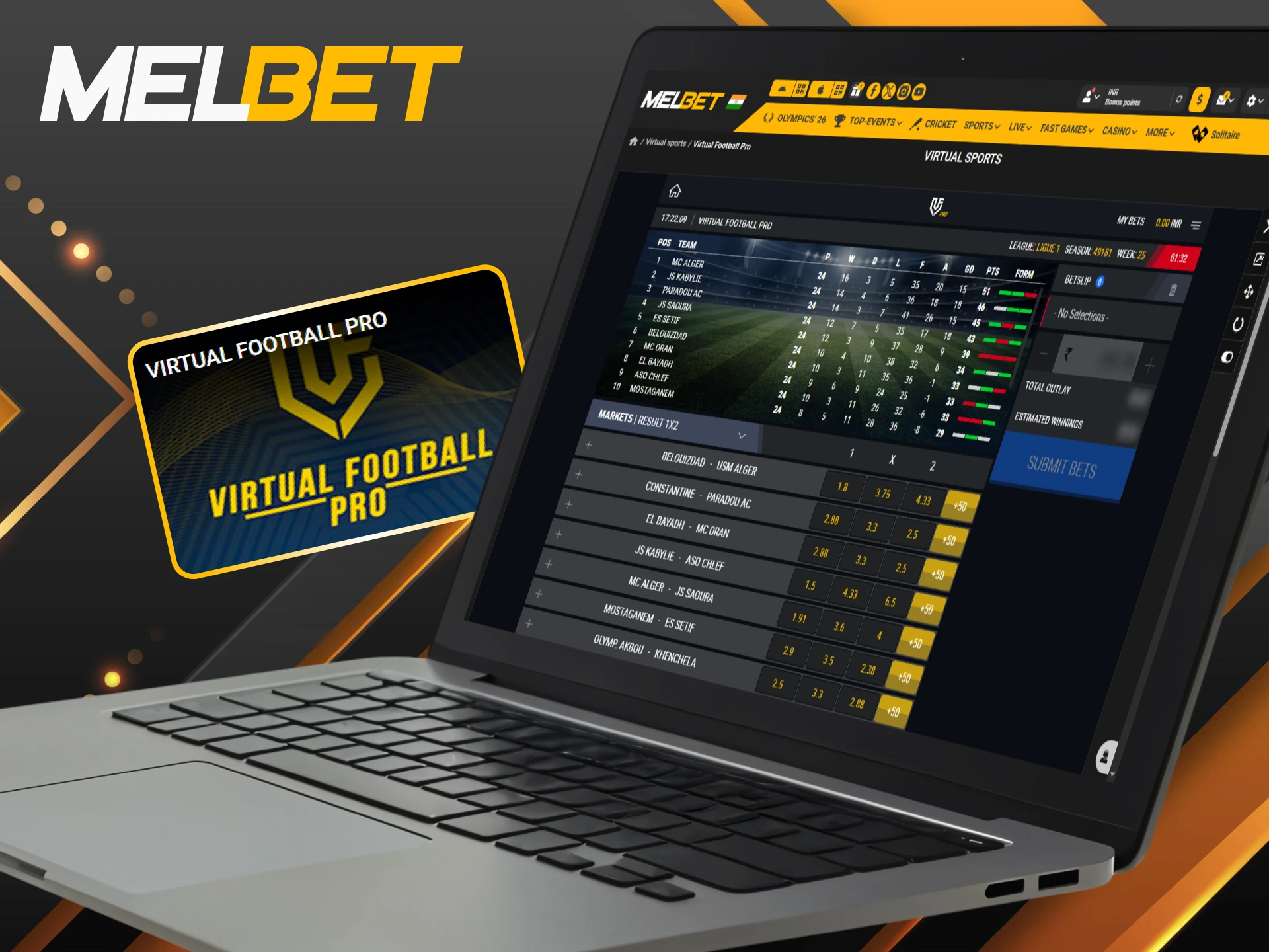 Jump into the action with Virtual Football at Melbet and aim for the win.