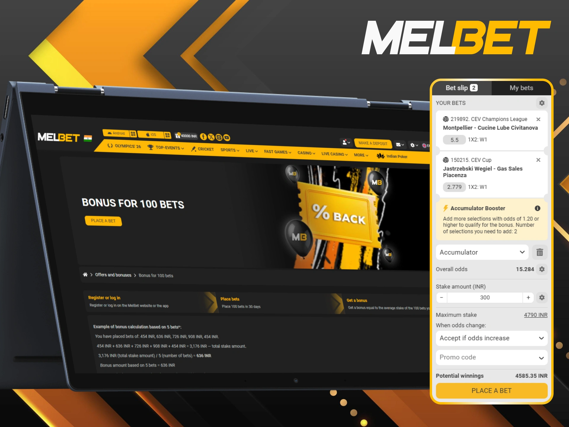 Unlock the 100-bet loyalty bonus on the Melbet platform.