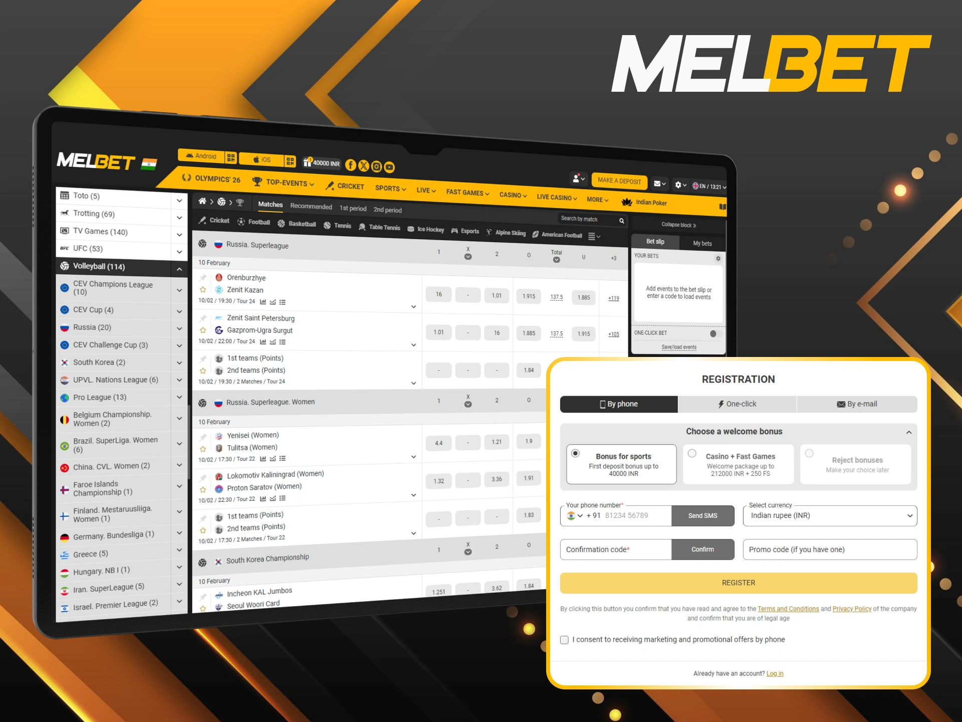 Follow these quick steps to get your Melbet account ready for volleyball action.