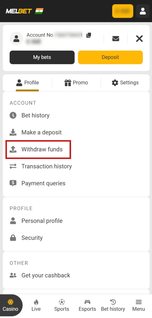 Choose the “Withdraw funds” section to browse through the different payout gateways supported for users in India.