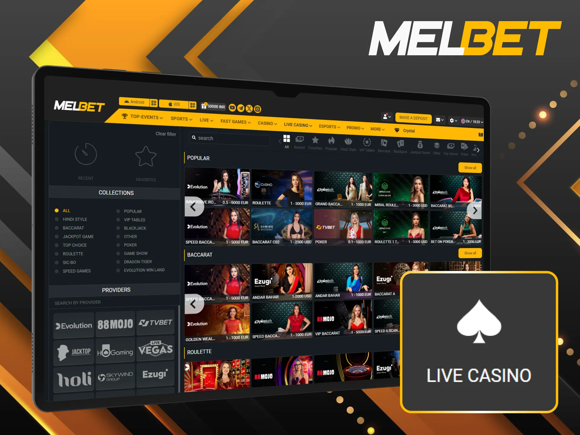 Step into the Melbet live casino for a real-time experience with professional dealers.