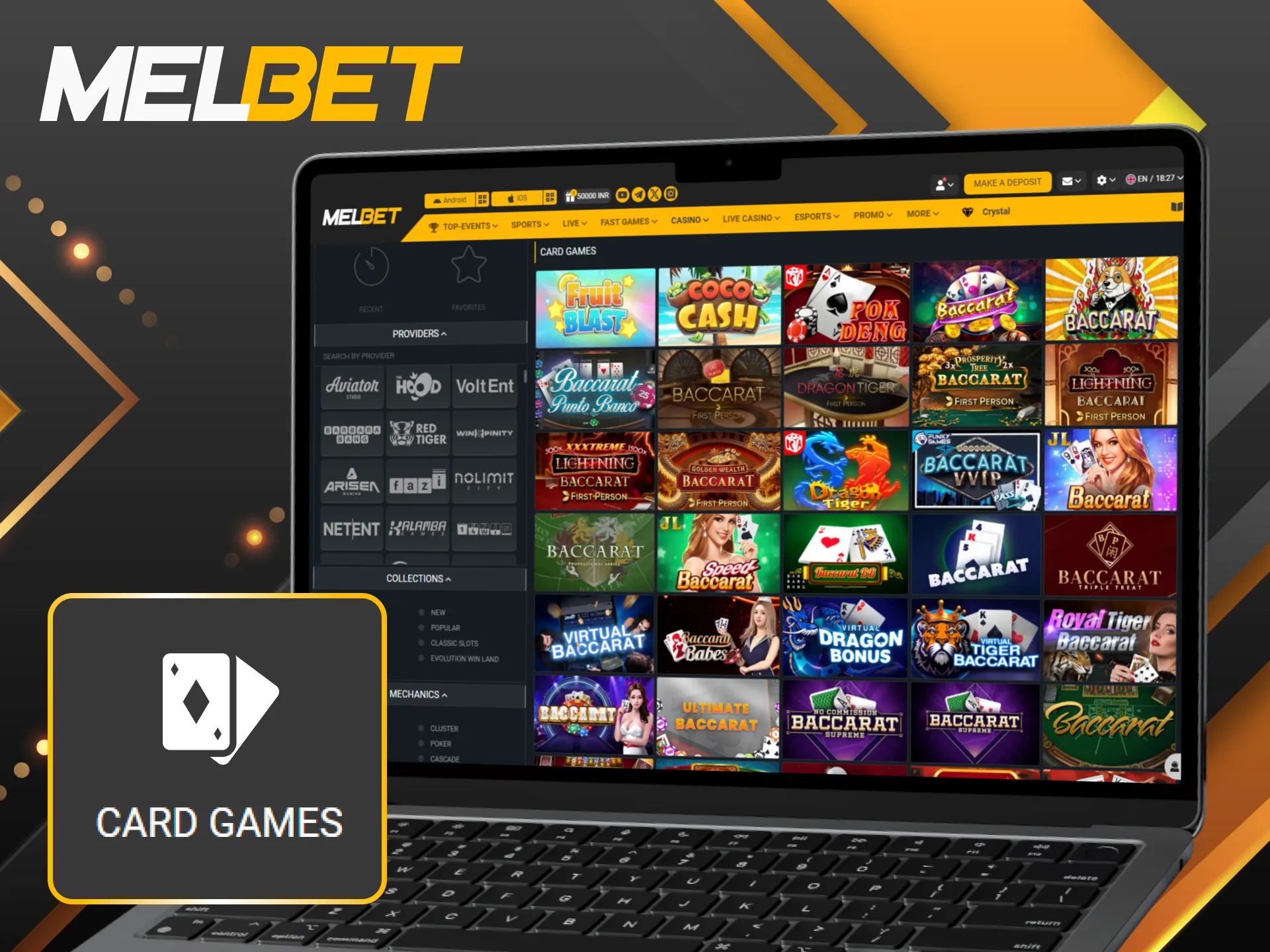 Put your skills to the test with the diverse card game library at Melbet.