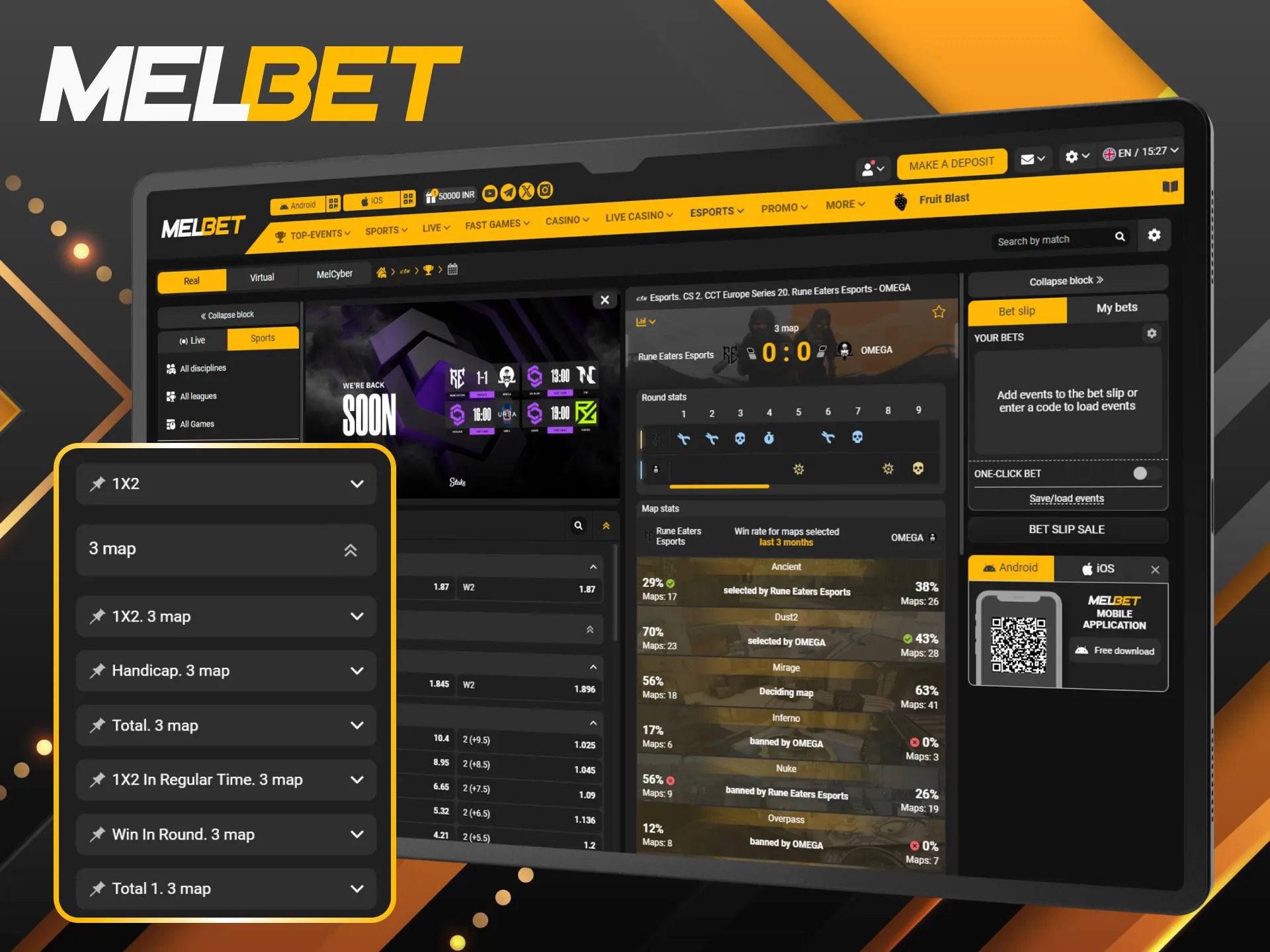 Browse the extensive CS2 markets at Melbet to diversify your betting portfolio.