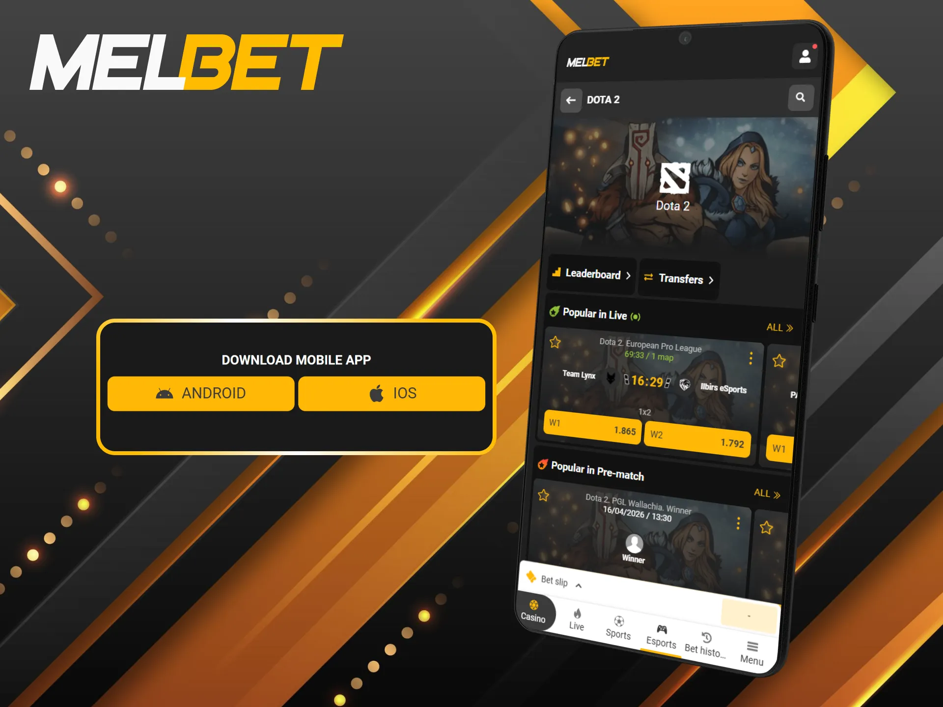 Stay connected to the game and bet on Dota 2 anywhere using the Melbet mobile app.
