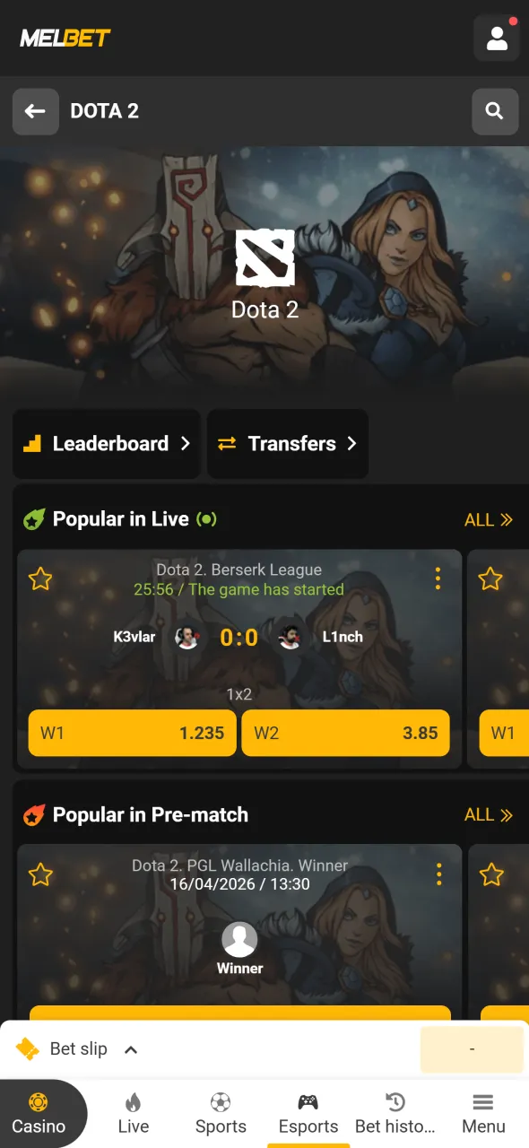 Select your preferred Dota 2 market on Melbet and lock in your wager.