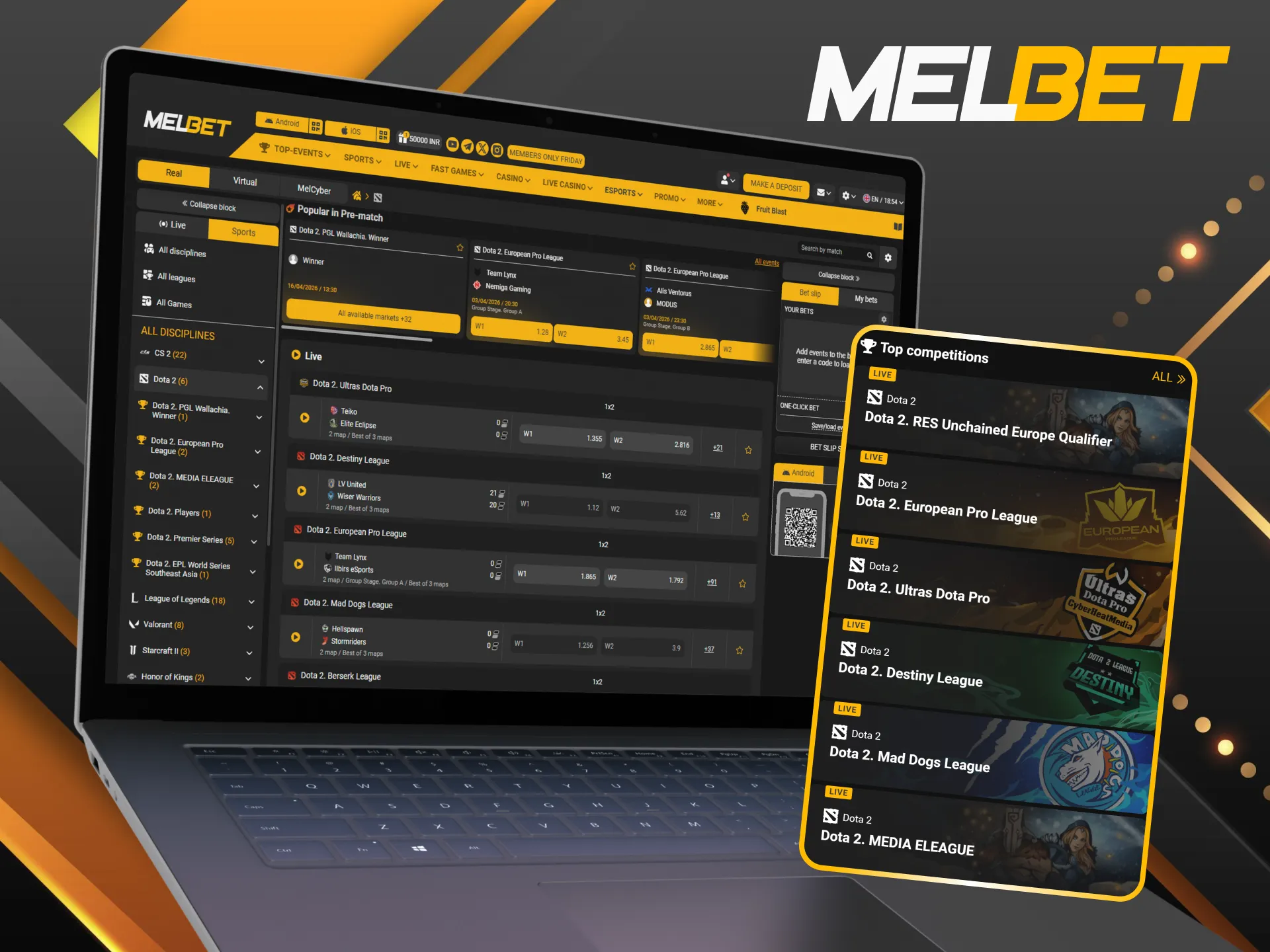 Follow the world's best teams and bet on the biggest Dota 2 stages with Melbet.