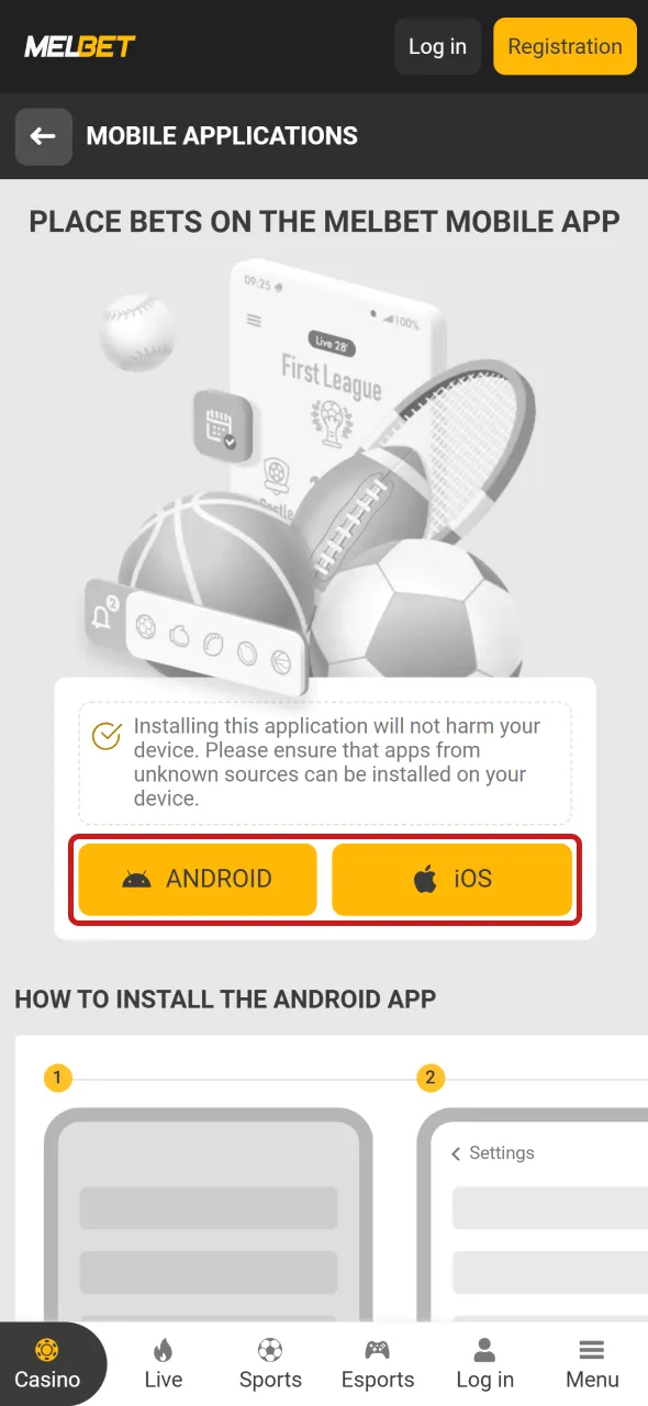 Install the Melbet app to enable faster account access.