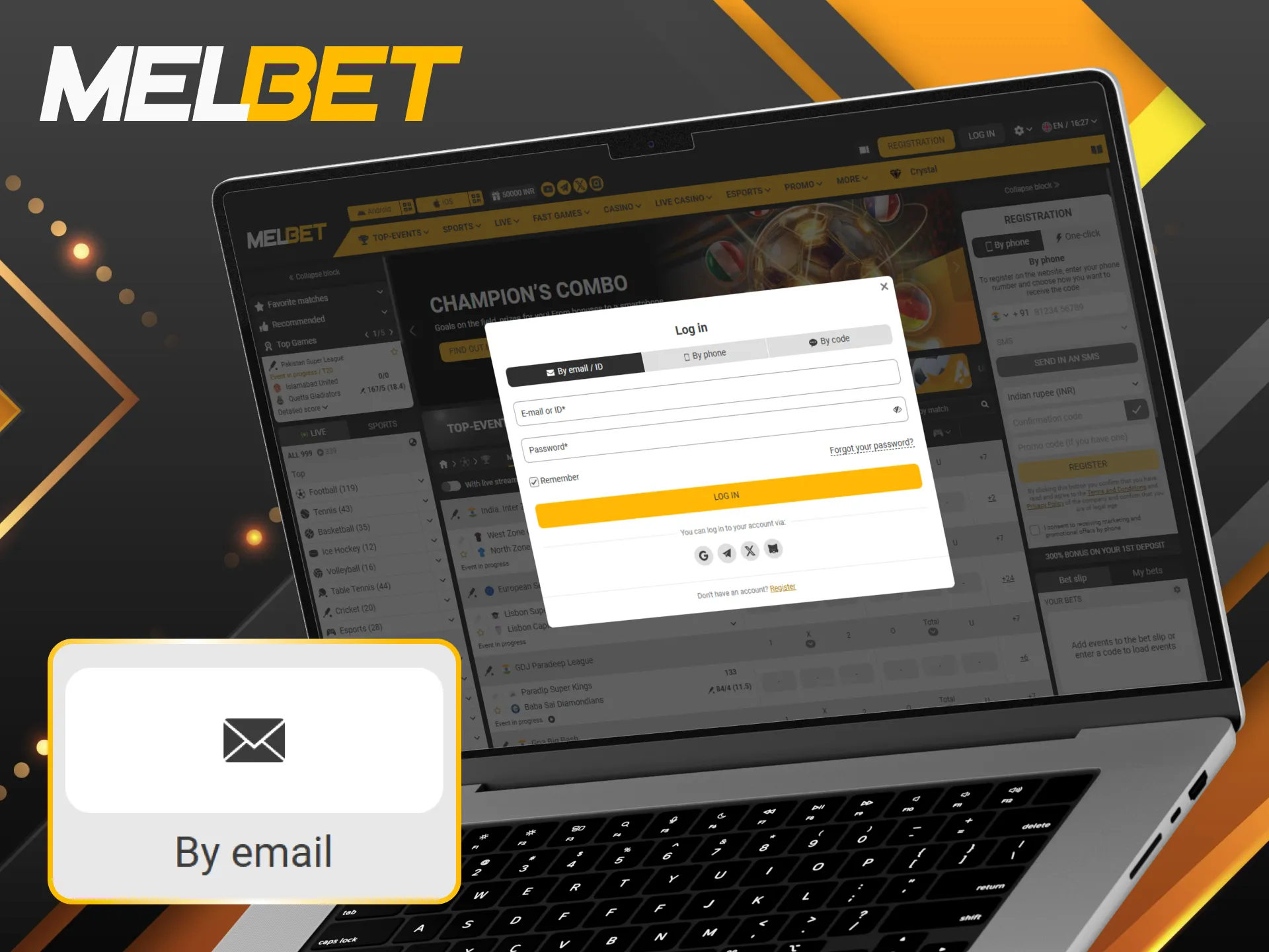 Use your email and password for a secure Melbet sign-in.