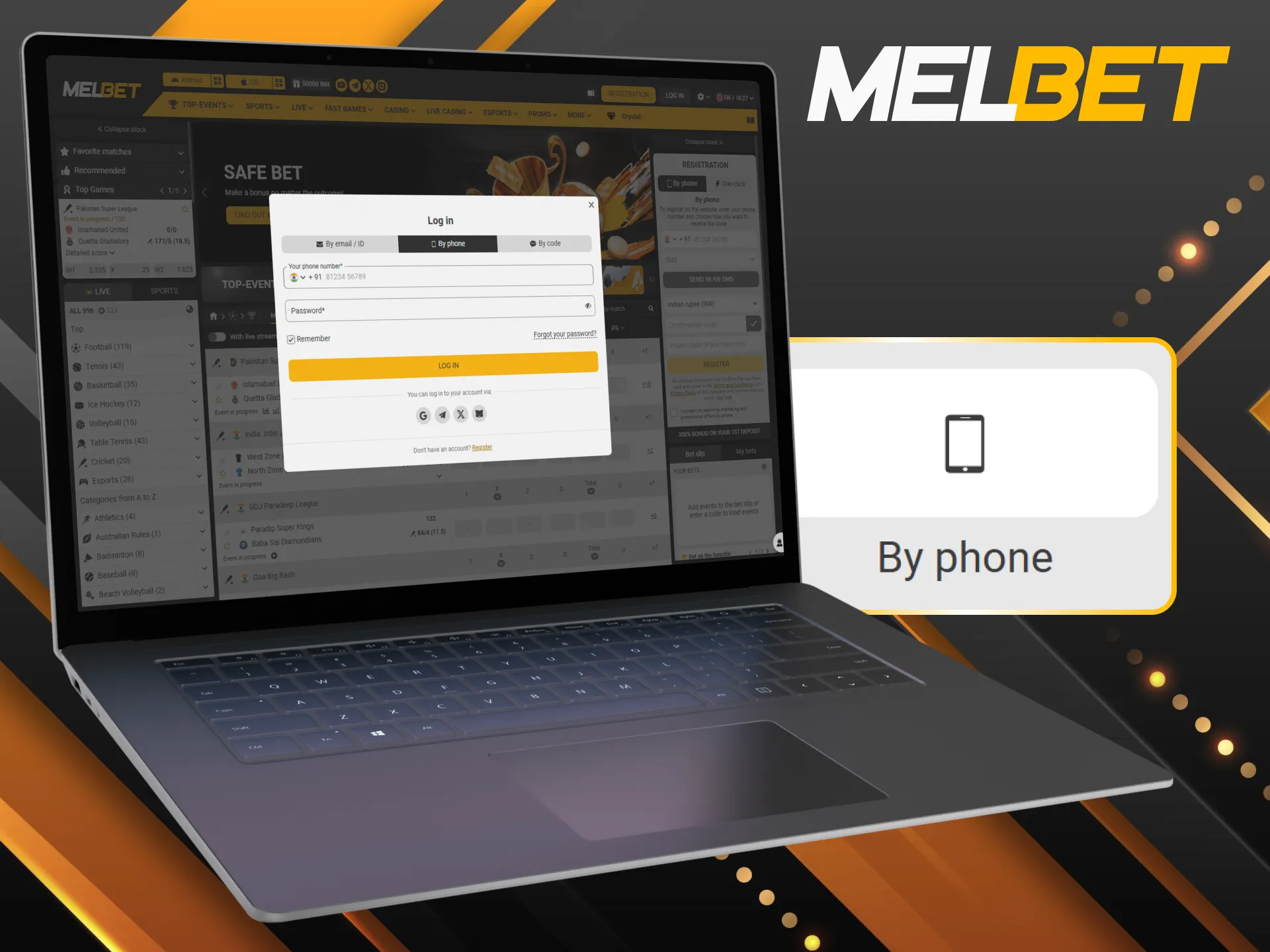 Quickly enter your Melbet account using your mobile number.