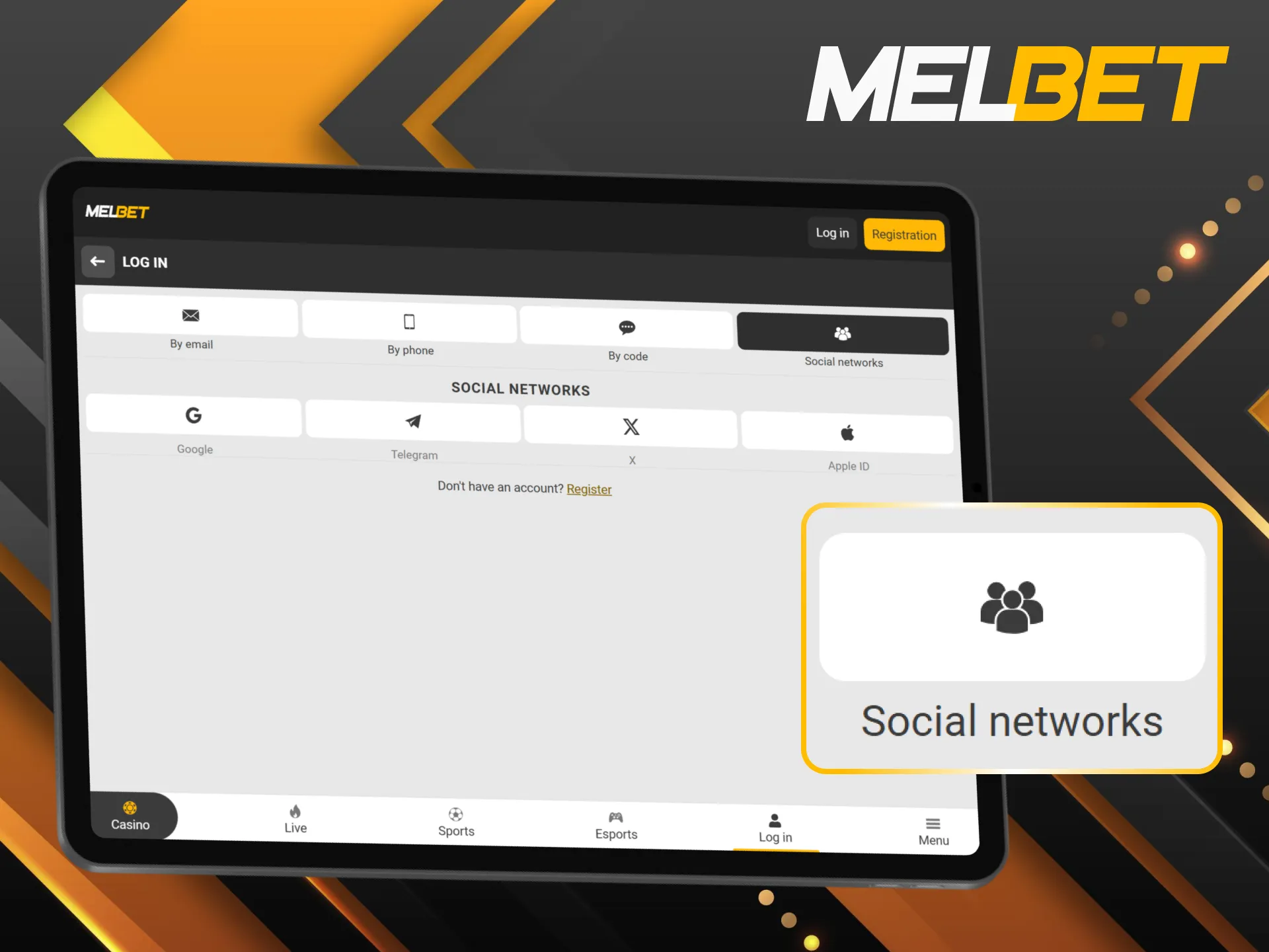 Use social media integration to get into Melbet and start betting even faster.