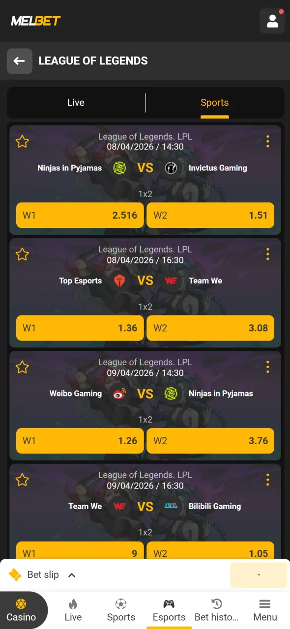 Put your LoL expertise to the test by placing a bet on Melbet.