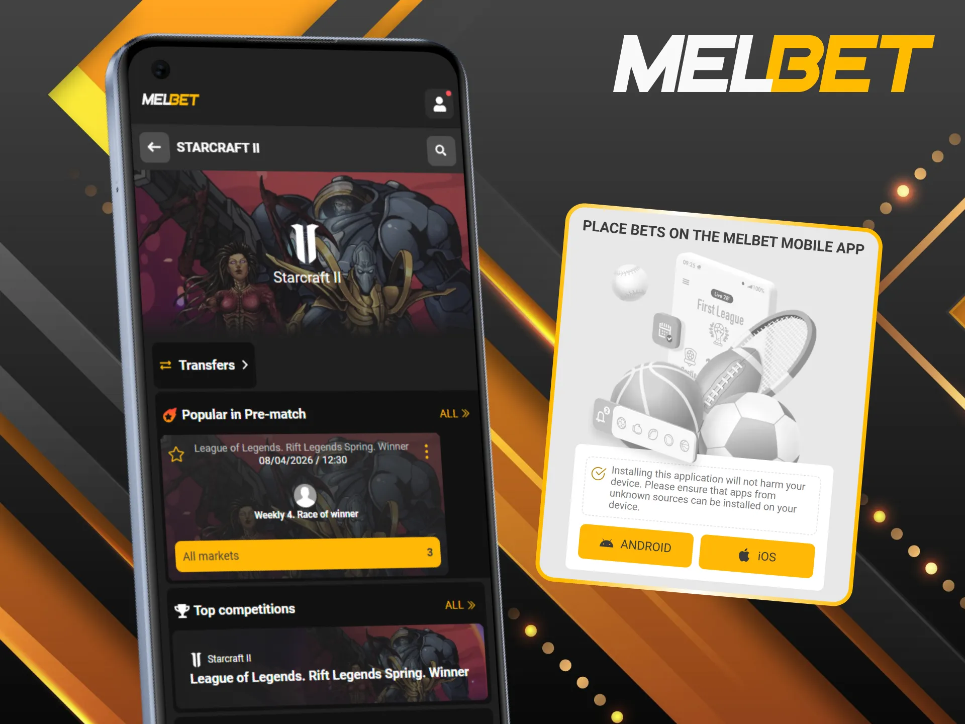 Stay connected to the action and bet on StarCraft II from anywhere using the Melbet mobile app.