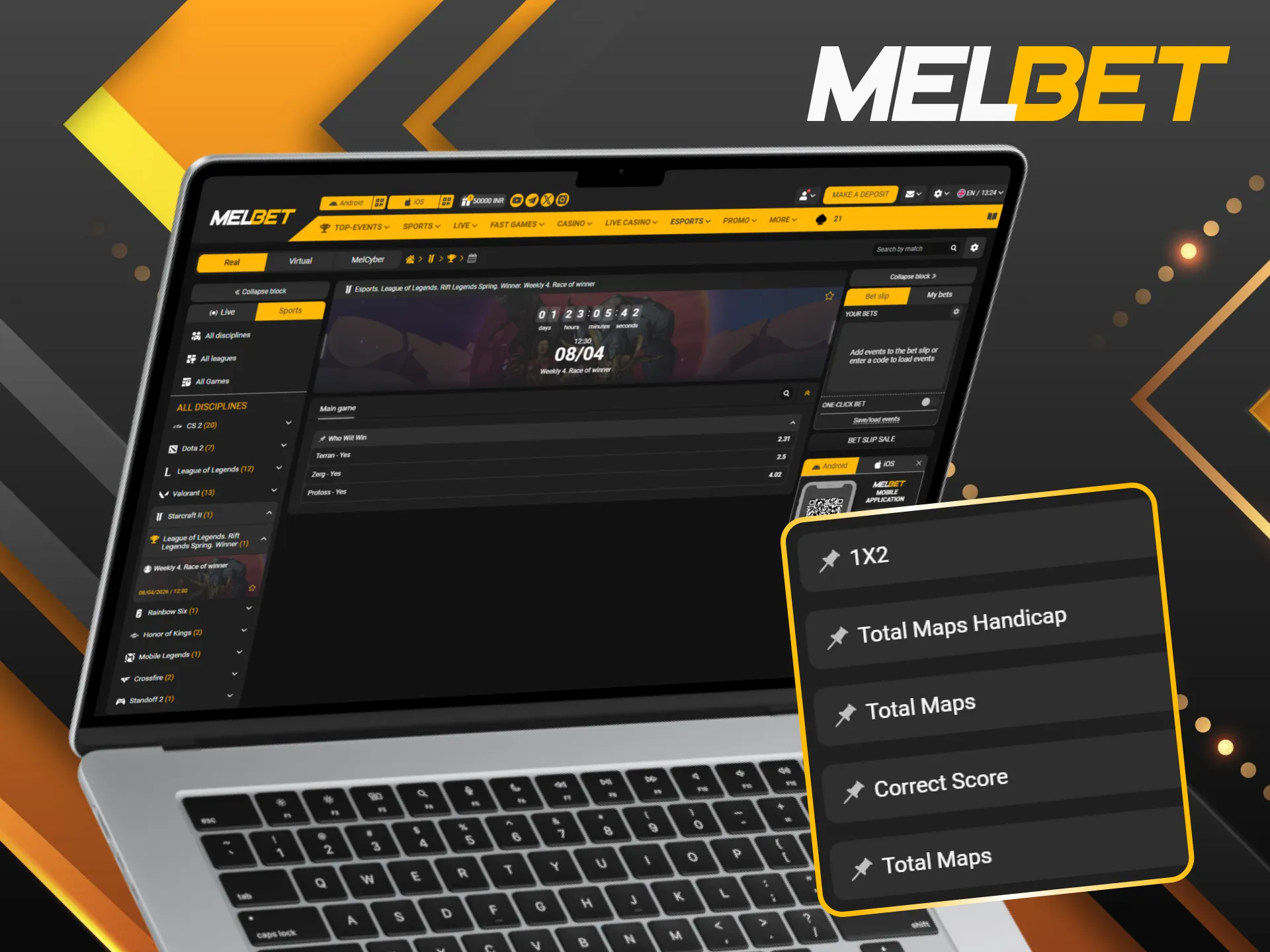 Diversify your betting strategy by exploring the various StarCraft II markets on Melbet.